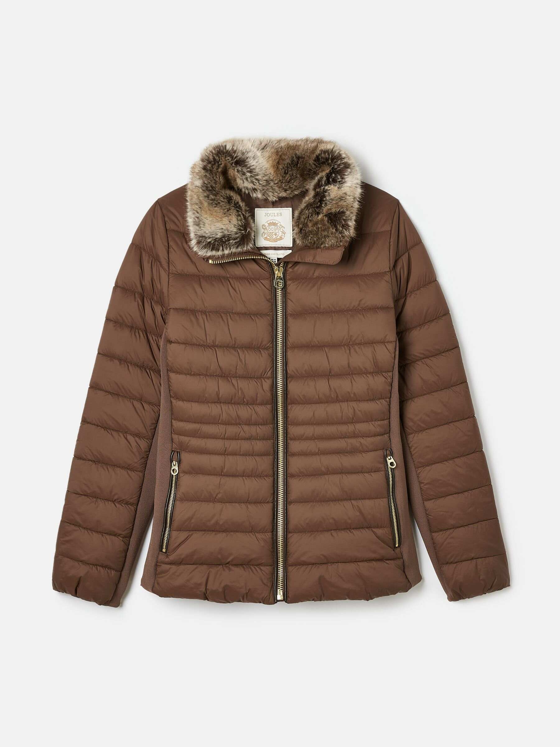 Beckley Brown Padded Showerproof Jacket with Faux Fur Trim
