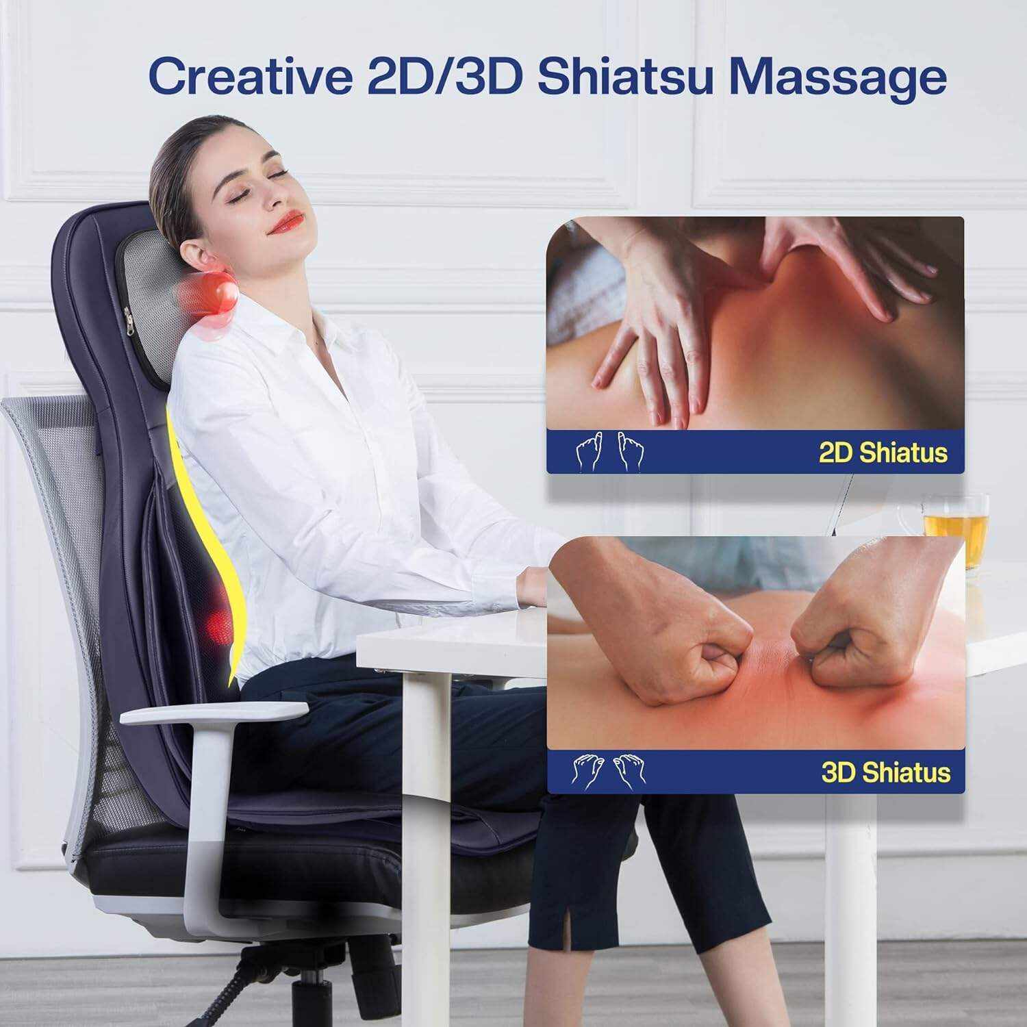 COMFIER Shiatsu Neck Back Massager with Heat and Compression, App Control 2D or 3D Deep Tissue Kneading Massage Chair Pad, Chair Massager for Full Body Pain Relief, Ideal Gifts,Grey