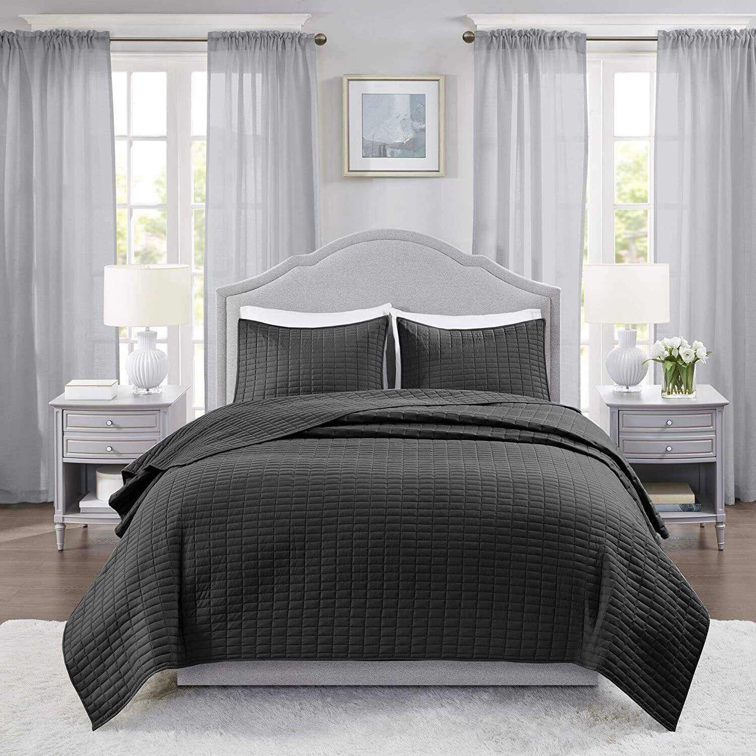 Comfort Spaces Kienna Quilt Set - Luxury Double Sided Stitching Design All Season Lightweight Coverlet Bedspread Bedding Matching Shams 3 Piece