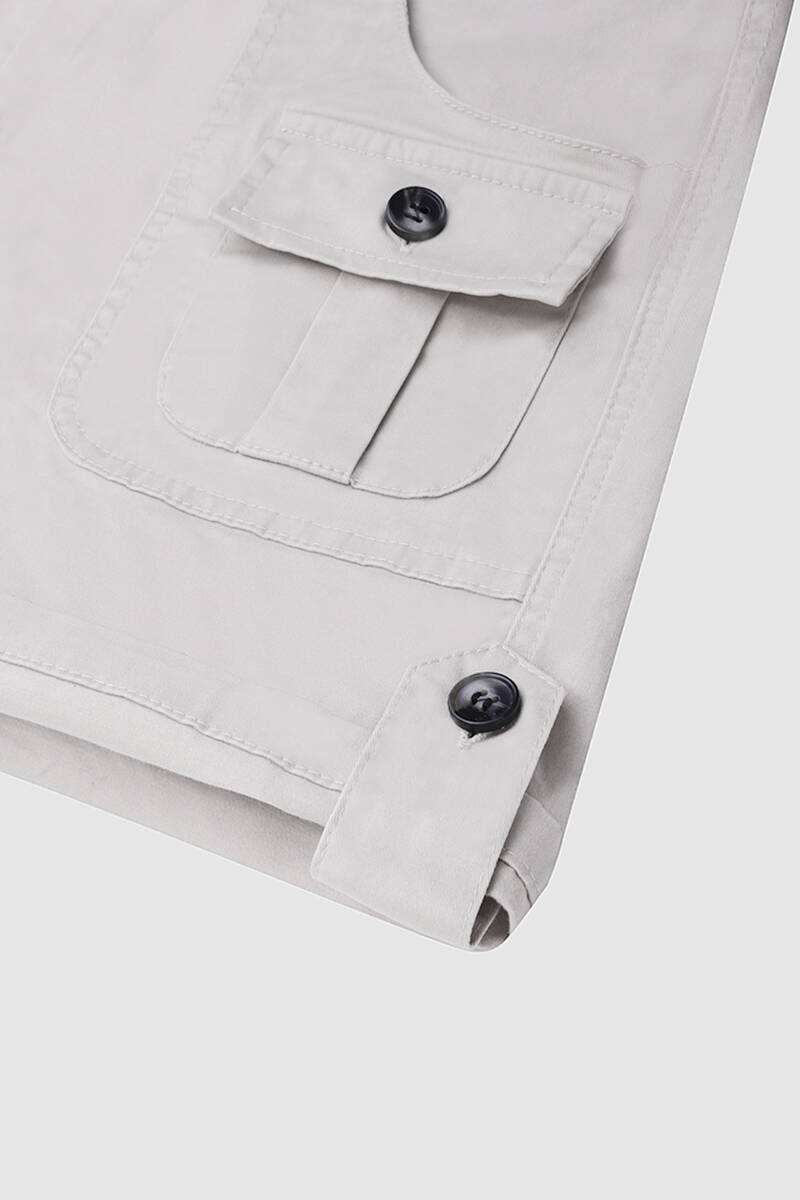 Flap Pocket Roll Tab Hem Mid Waist Shorts