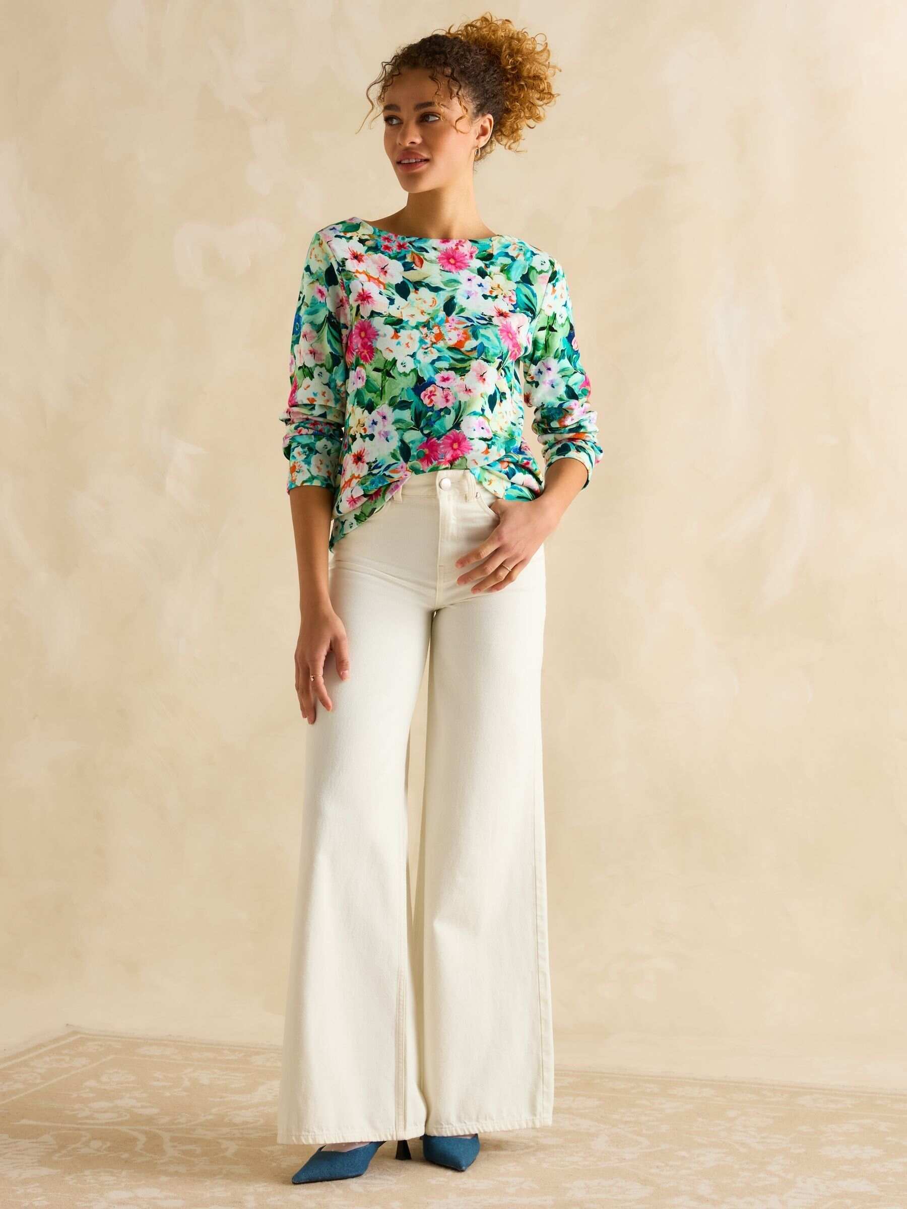 Harbour Multi Floral Boat Neck Printed Top