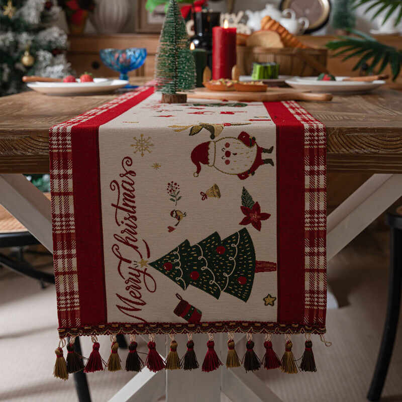 Christmas Festival Snowman Table Runner with Tassels