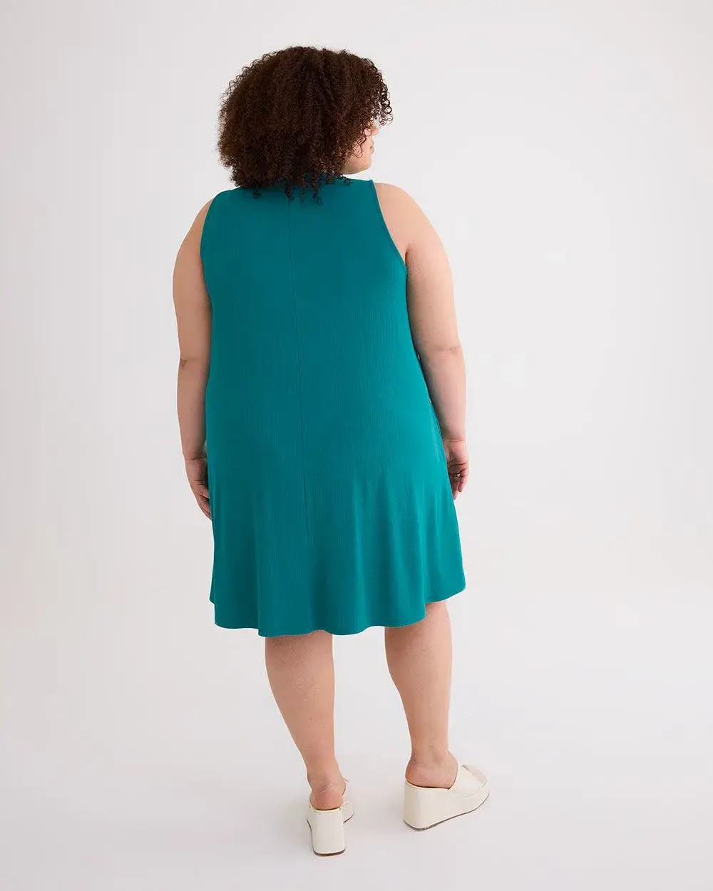 Responsible, Ribbed Knit Sleeveless Swing Dress with Pockets