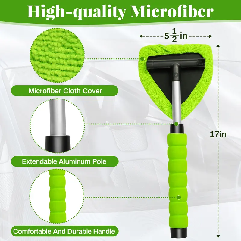 💥 💥 🔥 Windshield Cleaning Tool, Microfiber Car Window Cleaner with 4 Reusable and Washable Microfiber Pads and Extendable Handle