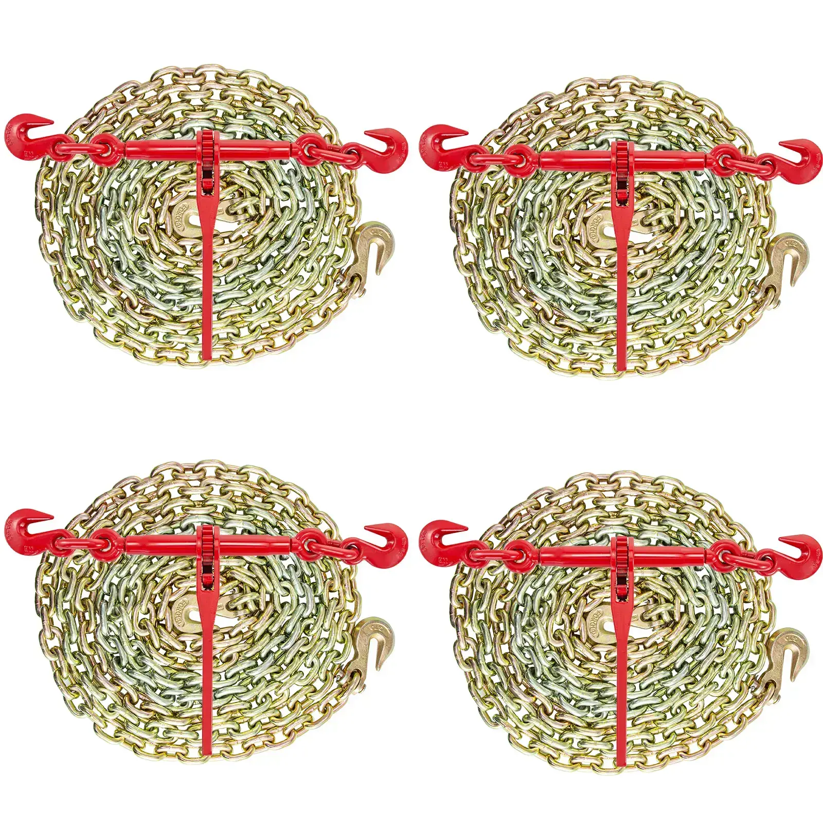Chain and Binder Kit 3/8in-1/2in, Ratchet Load Binders 9215lbs Working Strength, Ratchet Binders and Chains, 3/8in x 10ft Chains with G70 Hooks, for Truck, Tie Down, Hauling, Towing