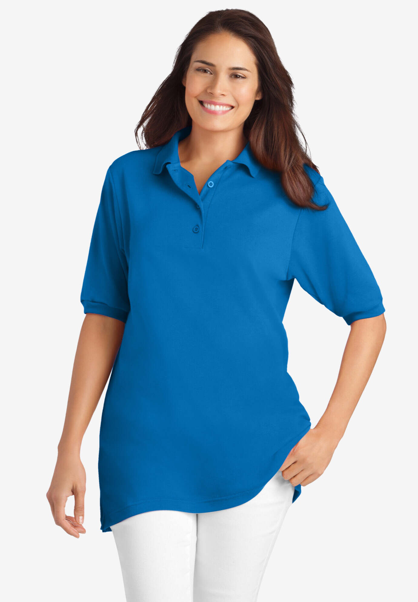 Elbow-Sleeve Polo Tunic