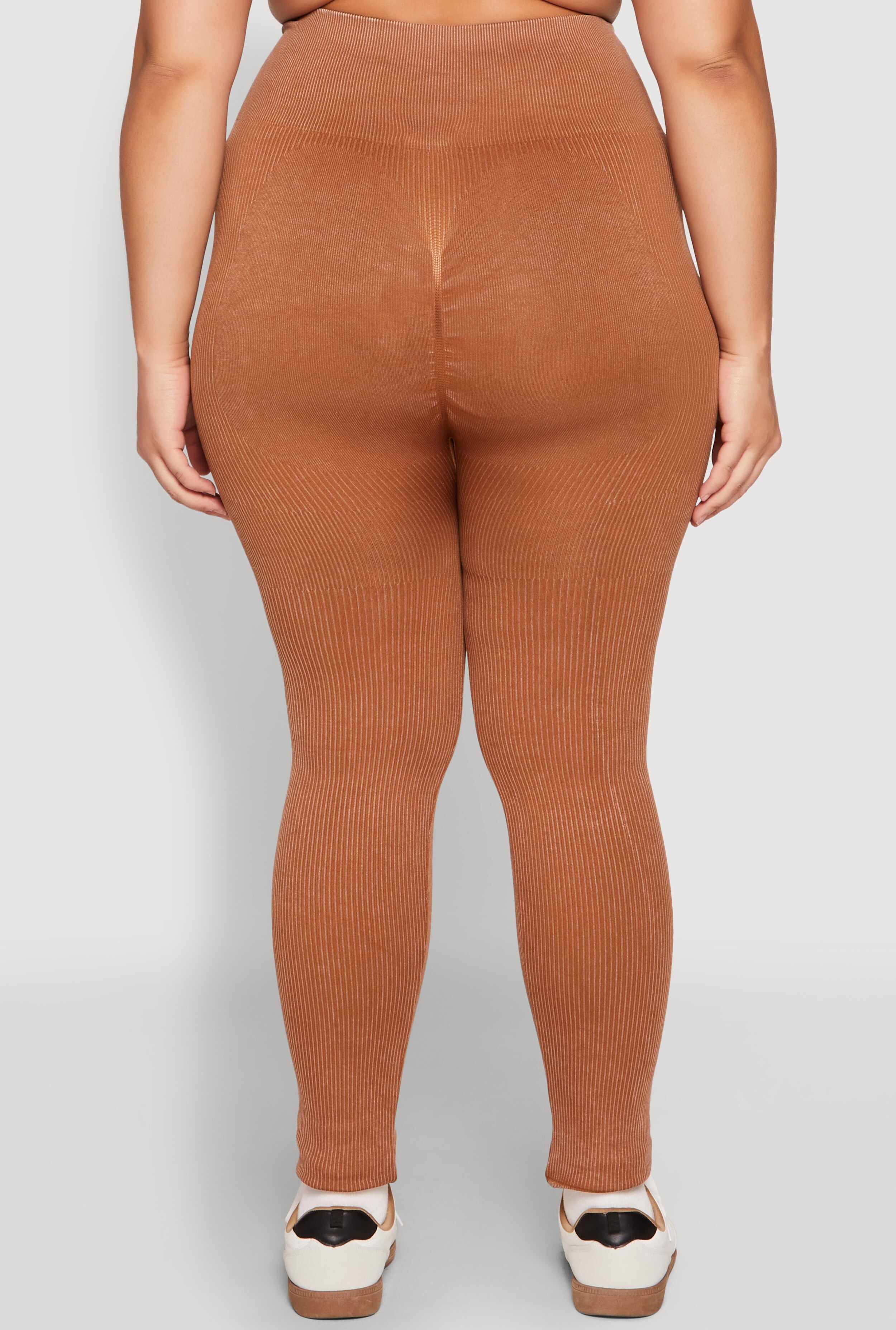 Plus Size Daisy Compression Rib Acid Wash Leggings