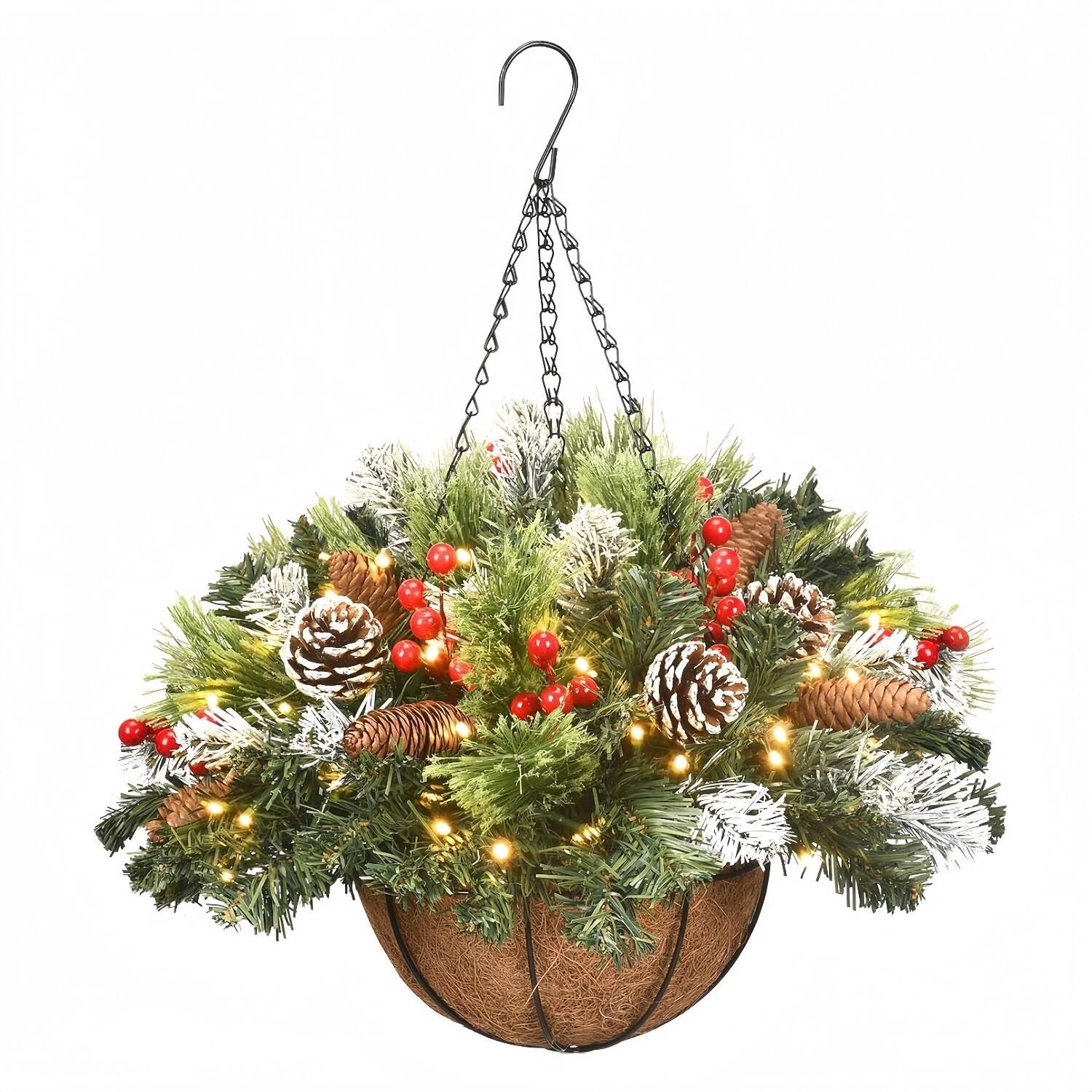 🎅HOT SALE 60% OFF⛄ - Lit 'Feel Real' Artificial Christmas Hanging Basket