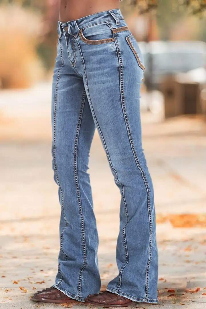 Wash Contrast Stitch Low Waist Bootcut Jeans