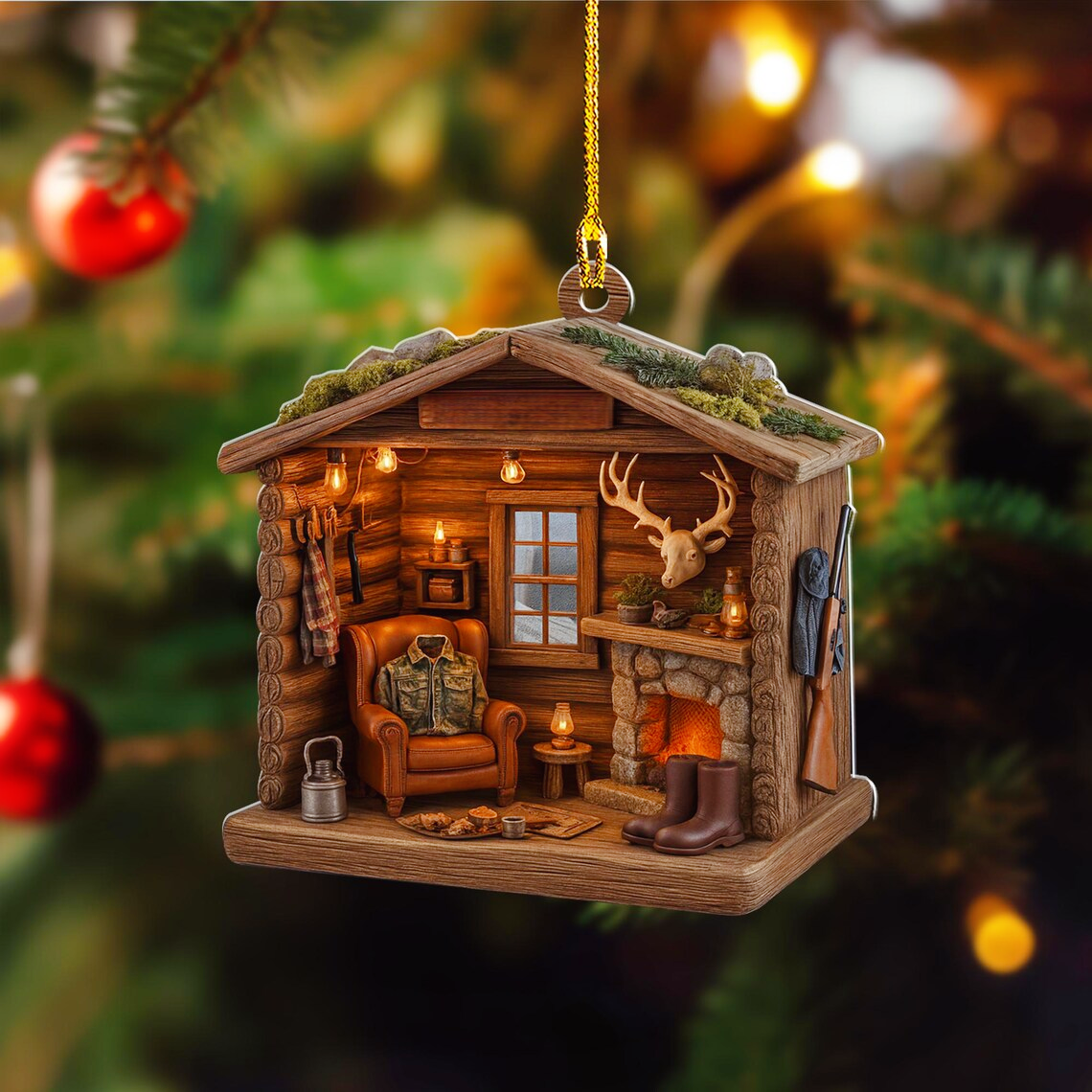 Hunting Cabin Xmas Ornament