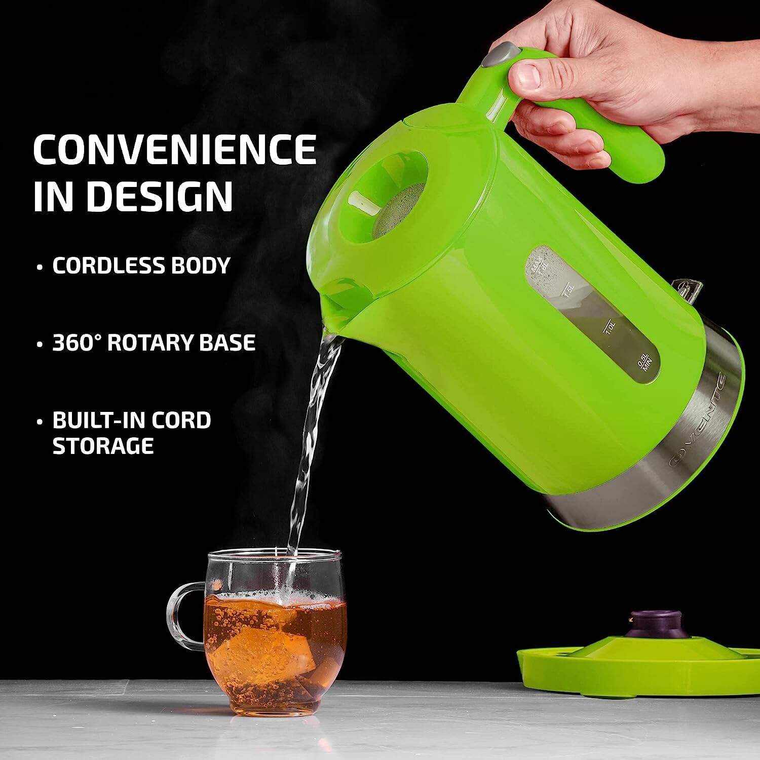 OVENTE Electric Kettle Hot Water Heater 1.7 Liter - BPA Free Fast Boiling Cordless Water Warmer - Auto Shut Off Instant Water Boiler for Coffee & Tea Pot - White KP72W