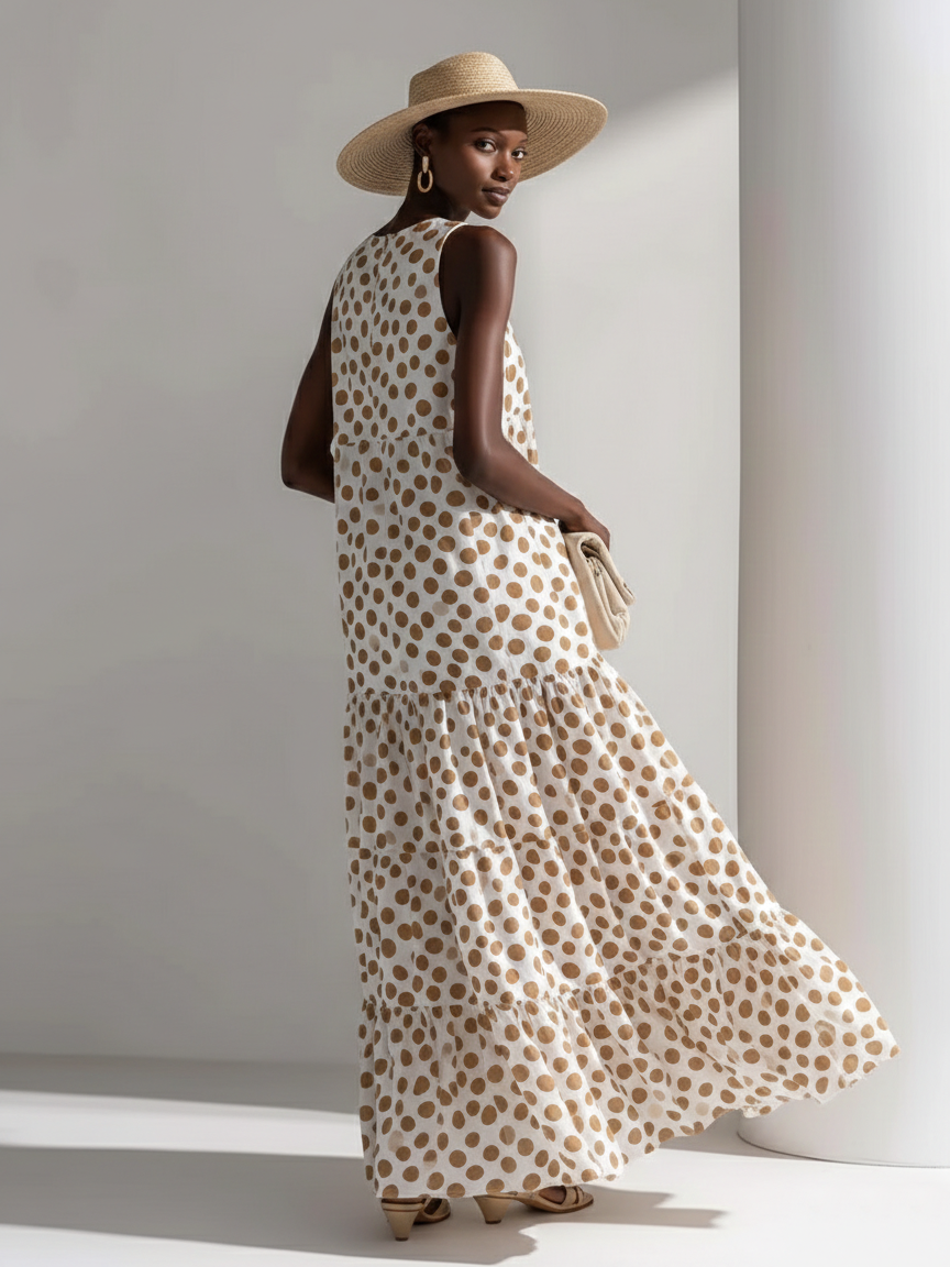 🔥Summer Arrivals🌟Retro Polka Dot Print Multi-layered Hem Maxi Dress