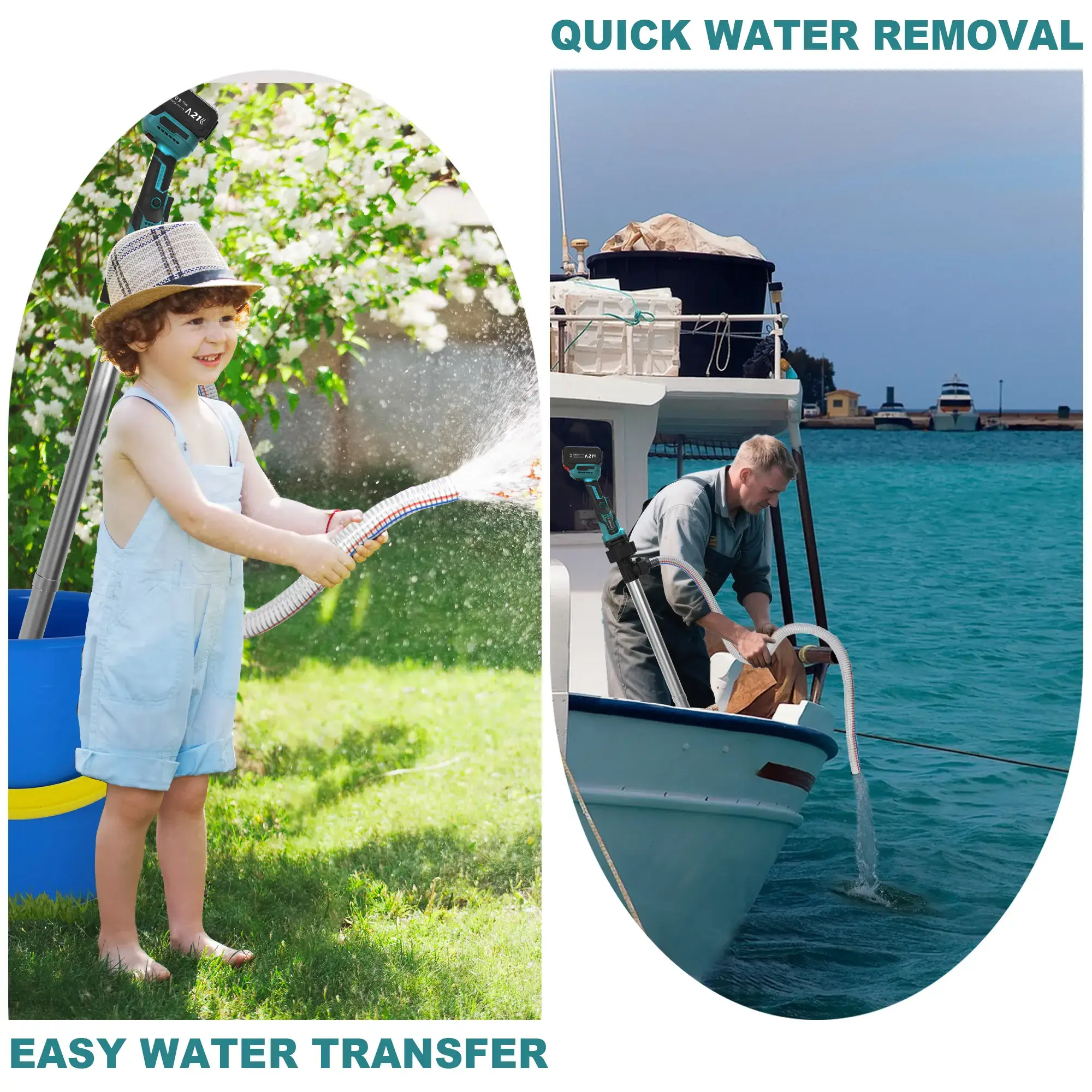 Cordless Stick Water Transfer Pump, with 4000mAh 21V Battery & Charger, 720GPH, 32FT Head, Handheld Portable Utility Sump Pump Kit with 3/4