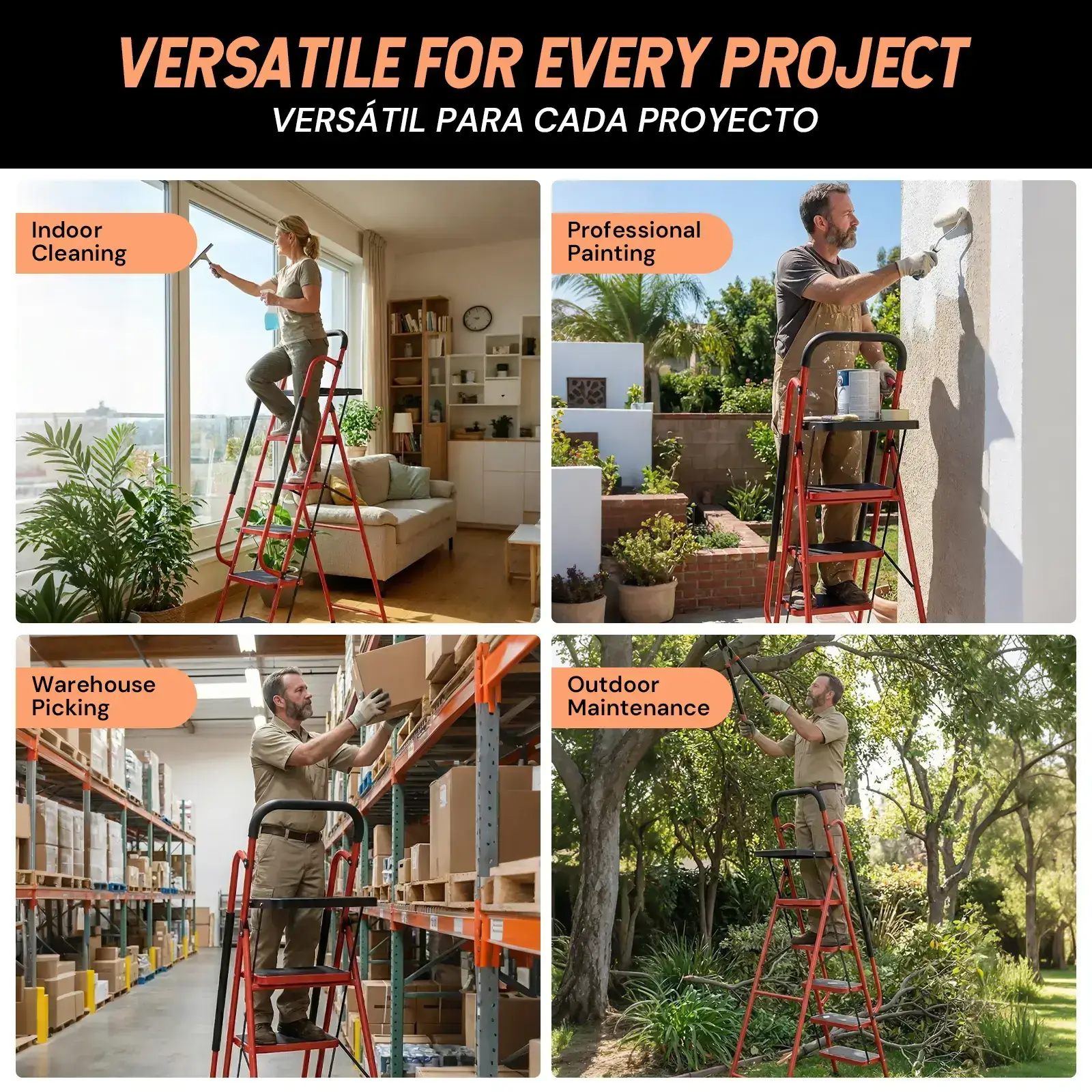 Sturdy Portable 5-Step Ladder, 800 LBS Capacity, Foldable with Handrail & Tool Tray, Ideal for Kitchen & DIY Projects, Sturdy Portable Ladder