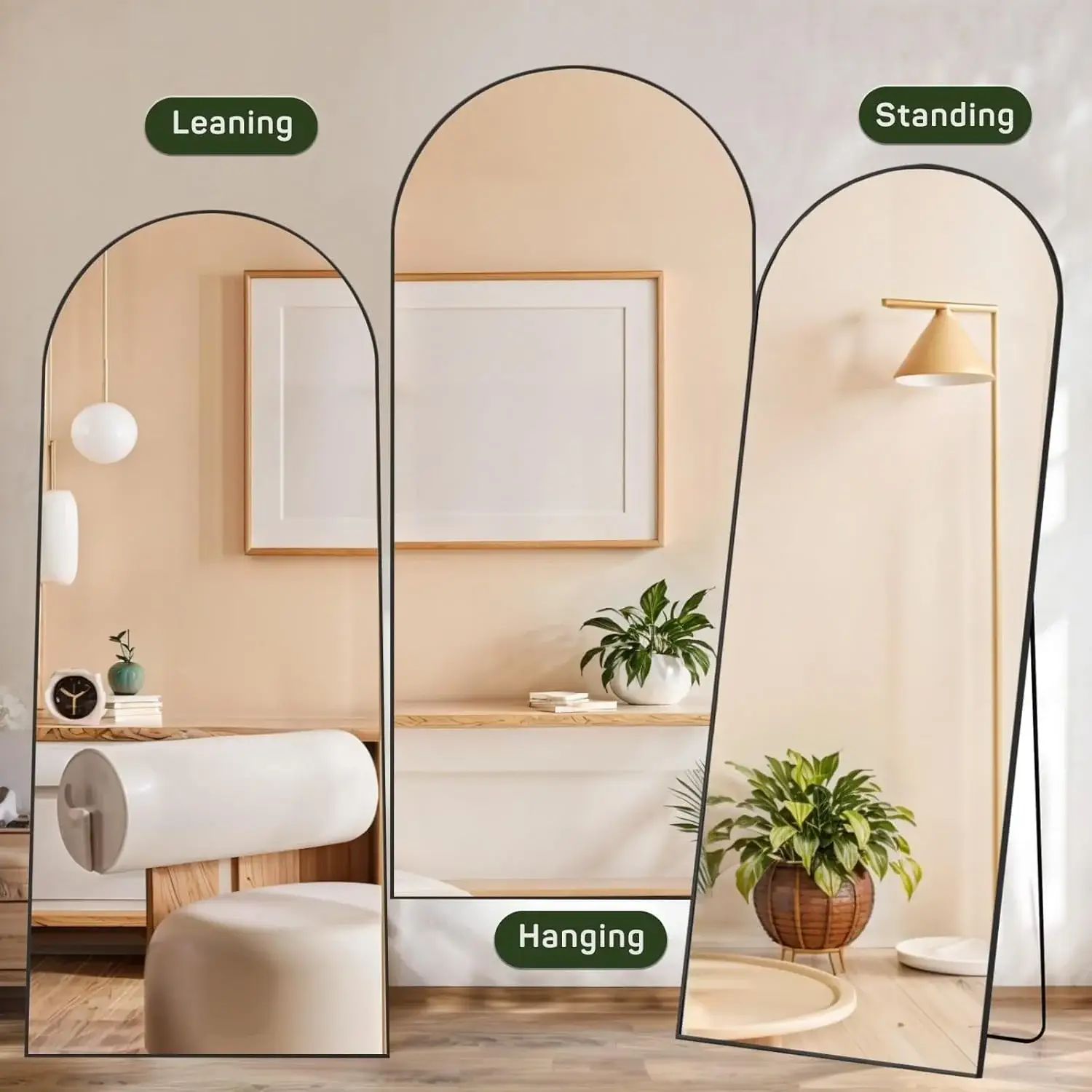 Full Length Mirror with Stand, Floor Mirror with Aluminum Alloy Frame for Bedroom, Standing Full Body Mirror for Wall, Cloakroom