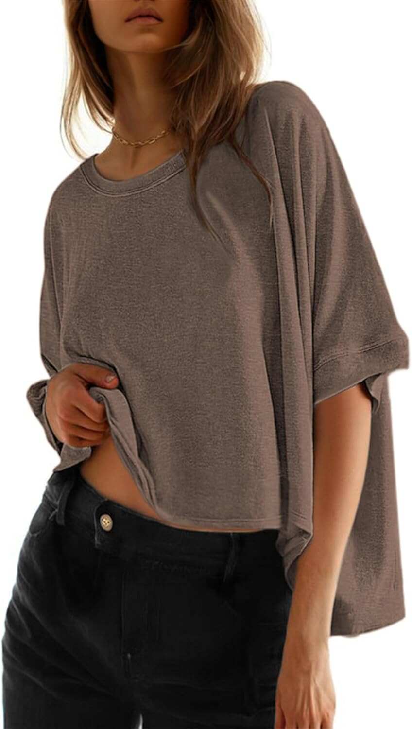 🔥 Last Day For Clearance!Summer Shirts 2026 Womens Solid T Shirts for Women Loose Oversized Tops Basic Tee