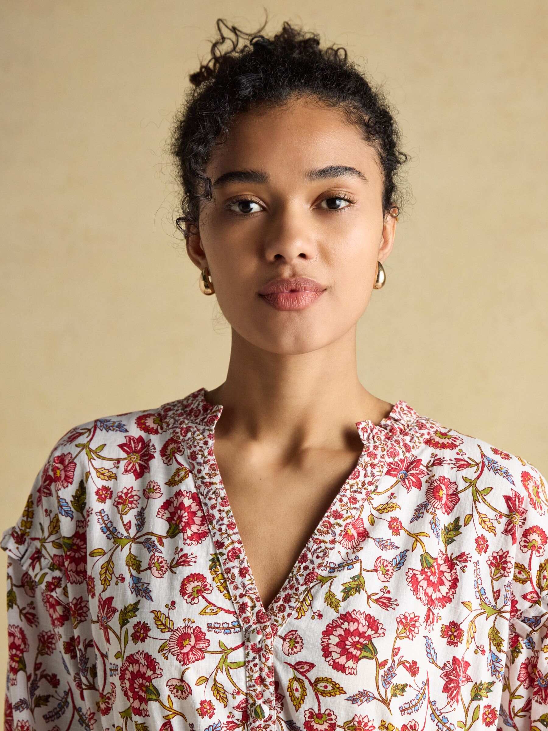 Elise Provence Floral Long Sleeve Cotton Midi Dress