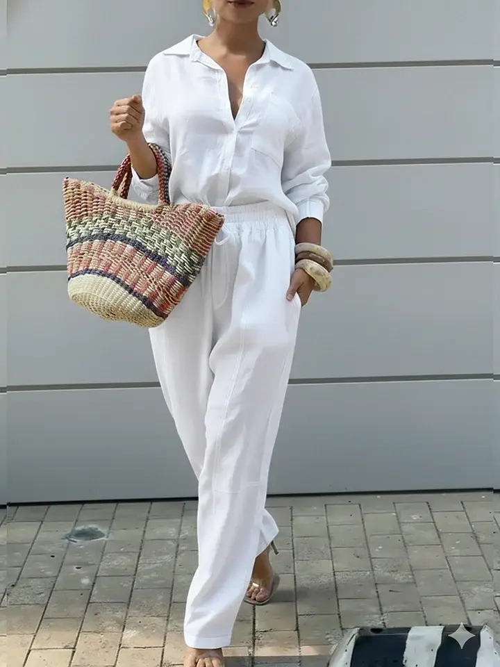 🔥Summer Arrivals🌟Women's Casual Linen And Cotton Shirt And Pants Two-piece Set