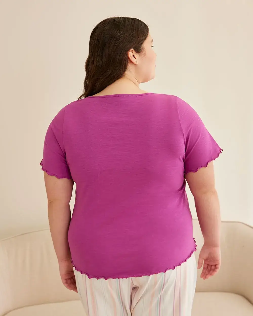 Short-Sleeve Cotton Pyjama Top with V Neckline - ti Voglio