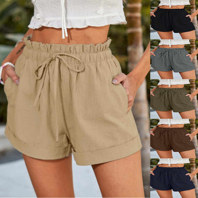European American Summer New Solid Color Loose Casual Fashion Shorts For Women