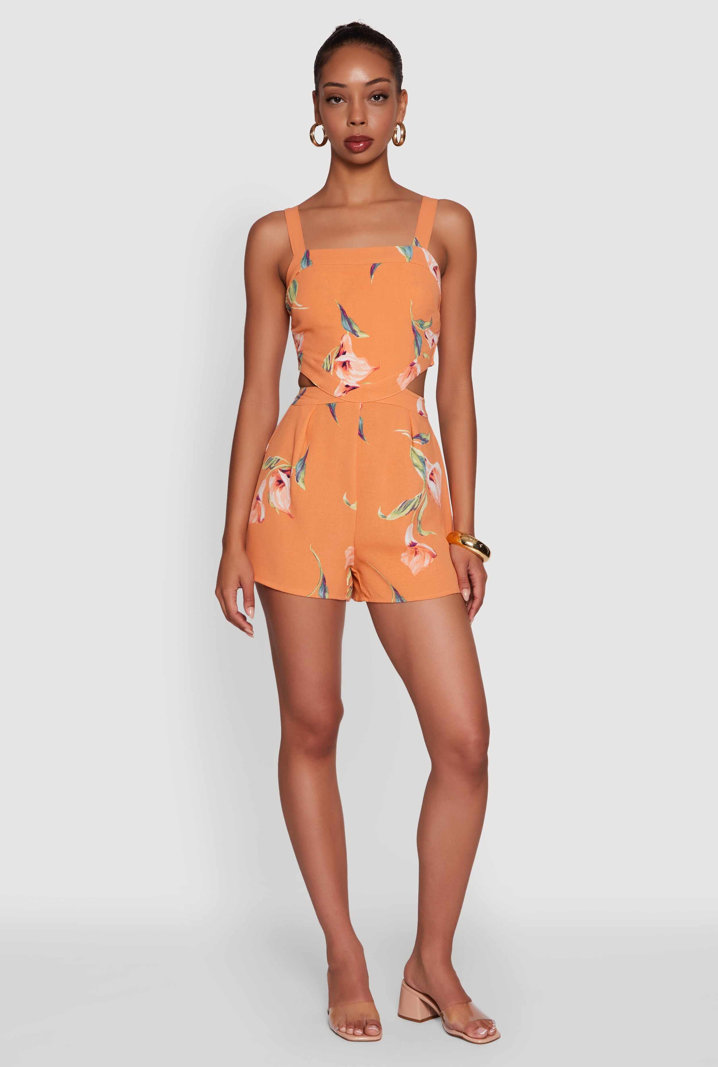 Floral Print Crepe Knit Sleeveless Romper