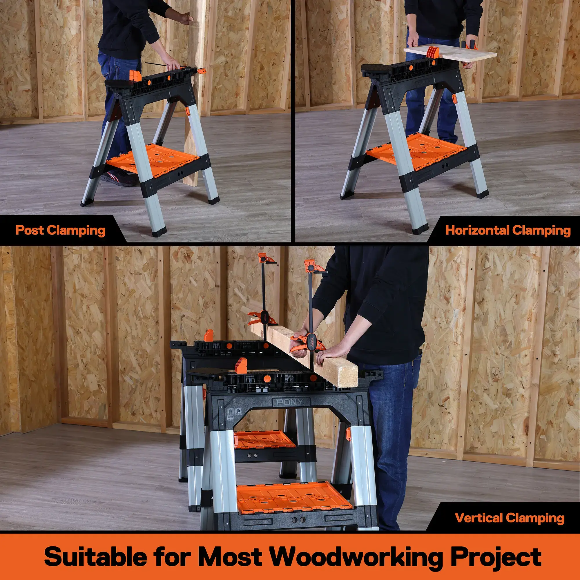 2-Pack Clamping Sawhorses, 1200 LBS Load Capacity, 30-3/4