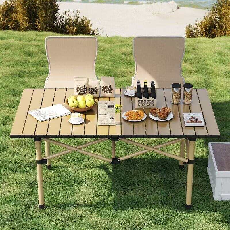 Height Adjustable Portable Camping Egg Roll Table, Waterproof Foldable Outdoor Table for Picnic, Beach, Barbecue and Vendor Stall