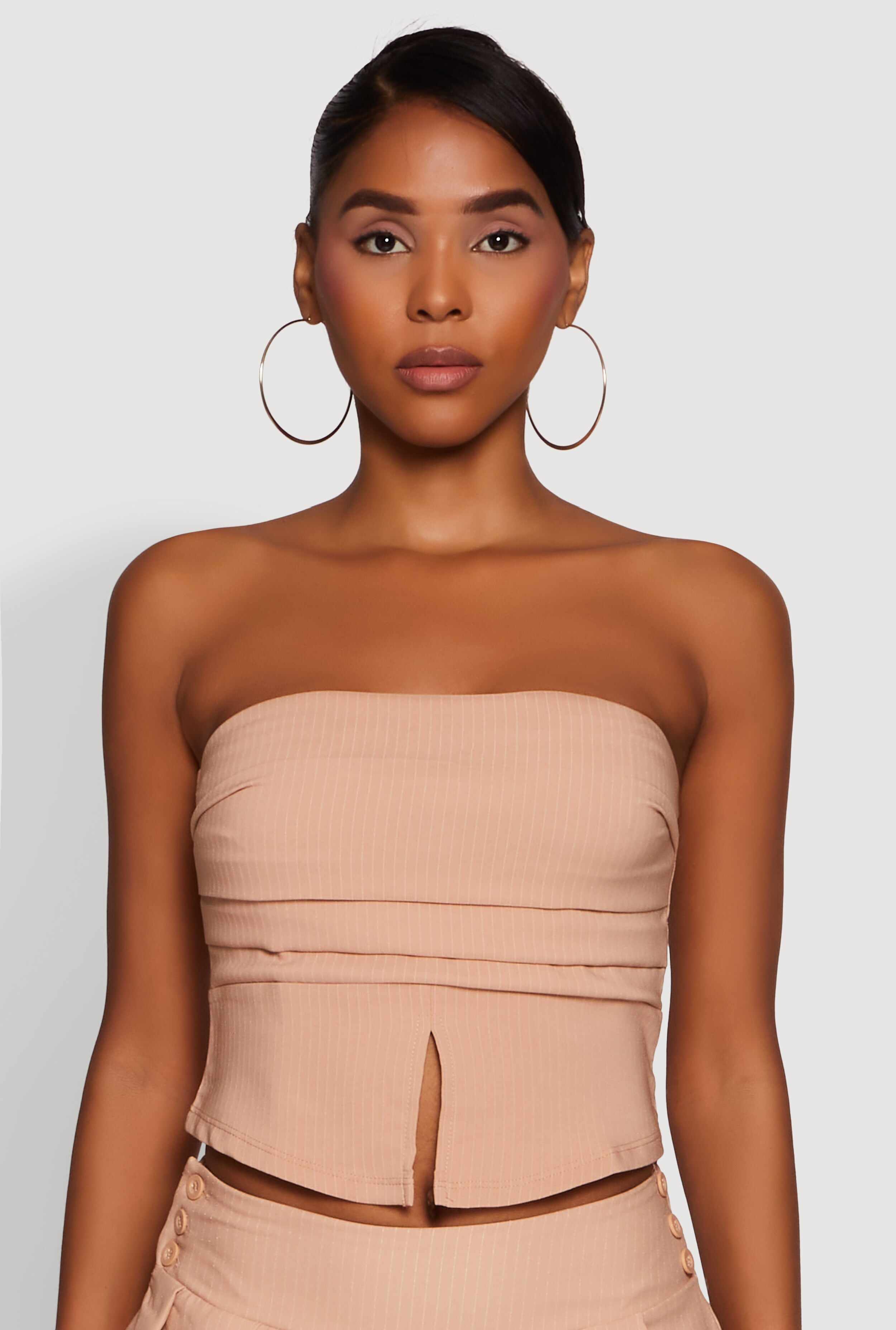 Haute Monde Trendy Pinstripe Strapless Crop Top