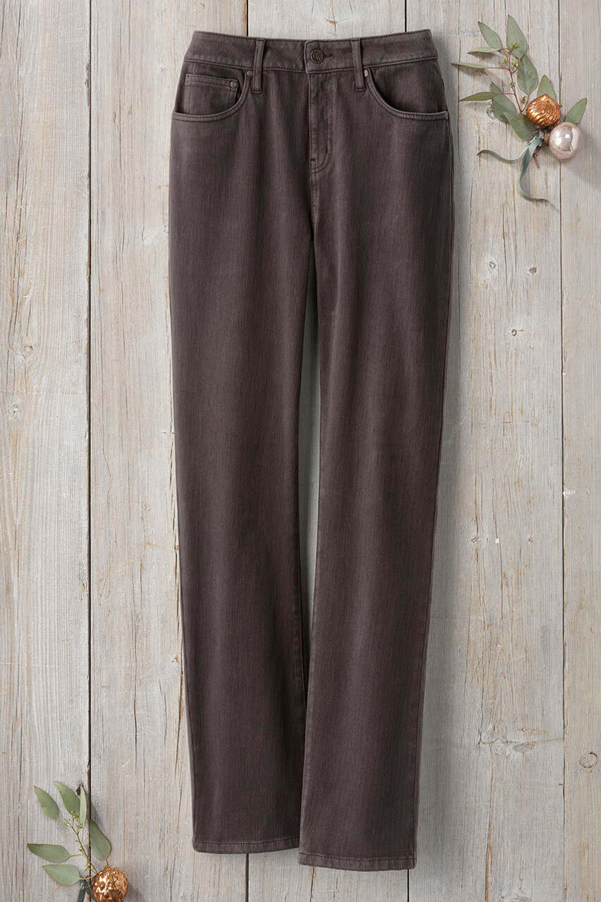 Knit Denim High Rise Straight-Leg Jeans