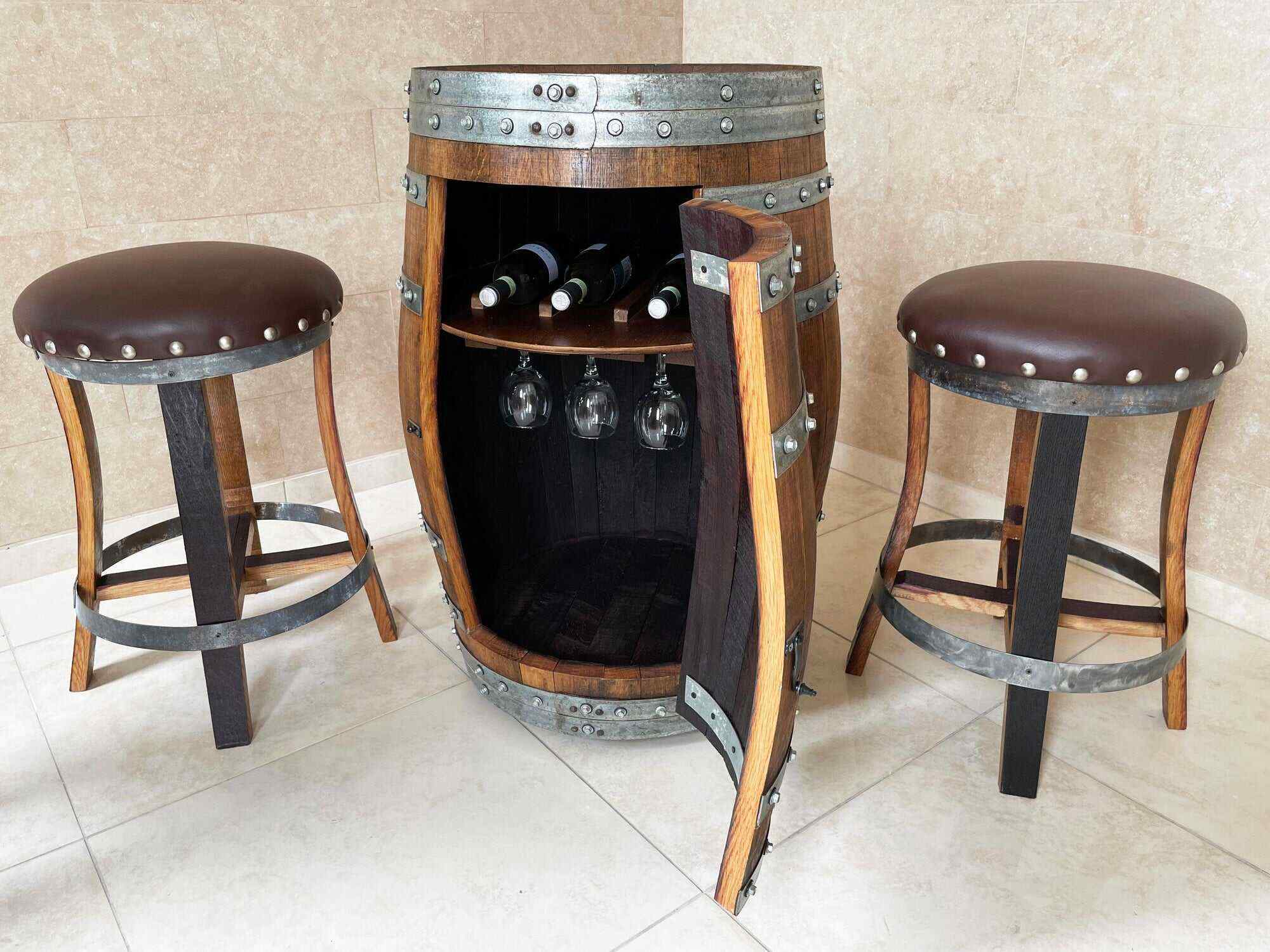 BARREL STAVE BAR STOOL