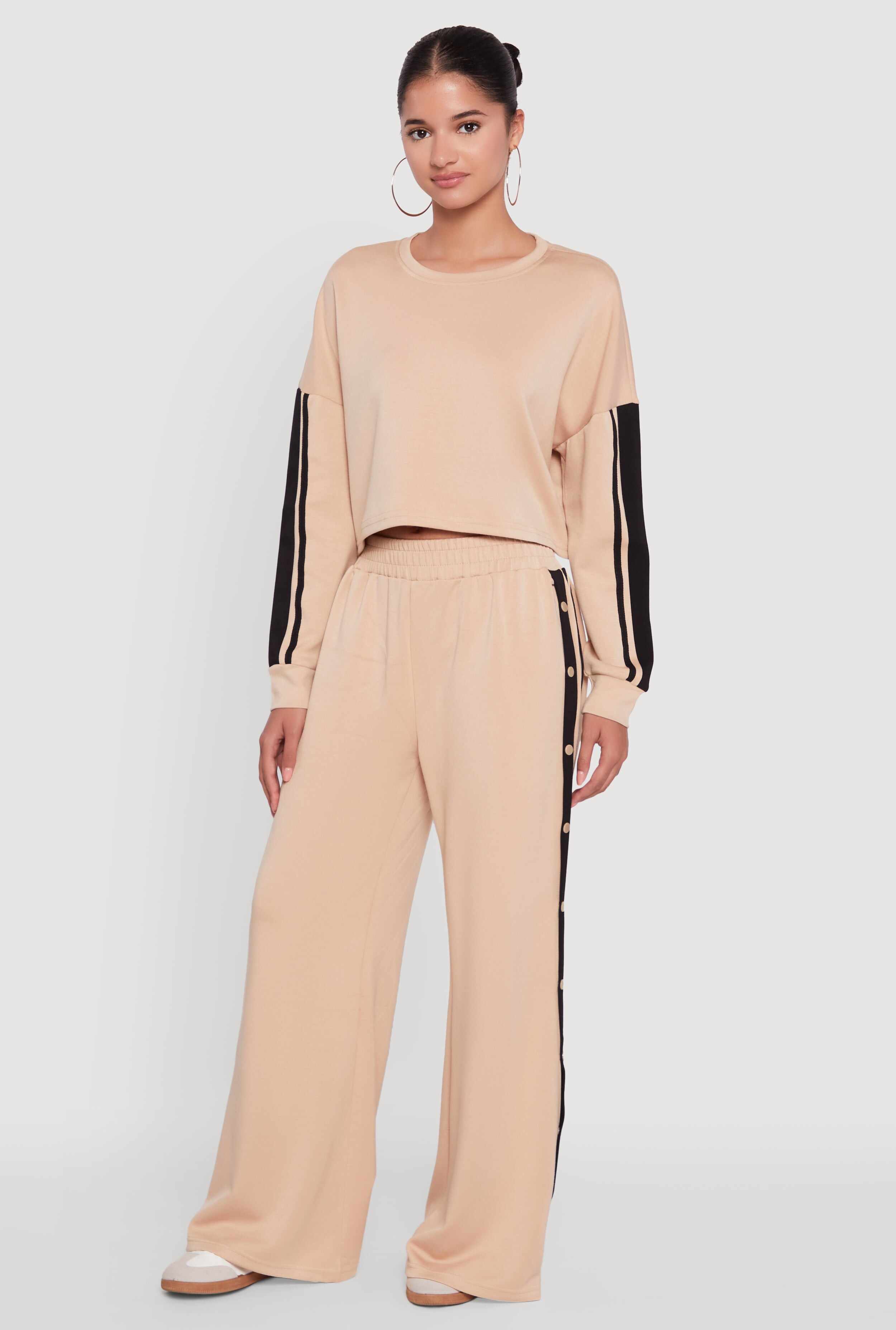Contrast Trim Drop Shoulder Crop Top