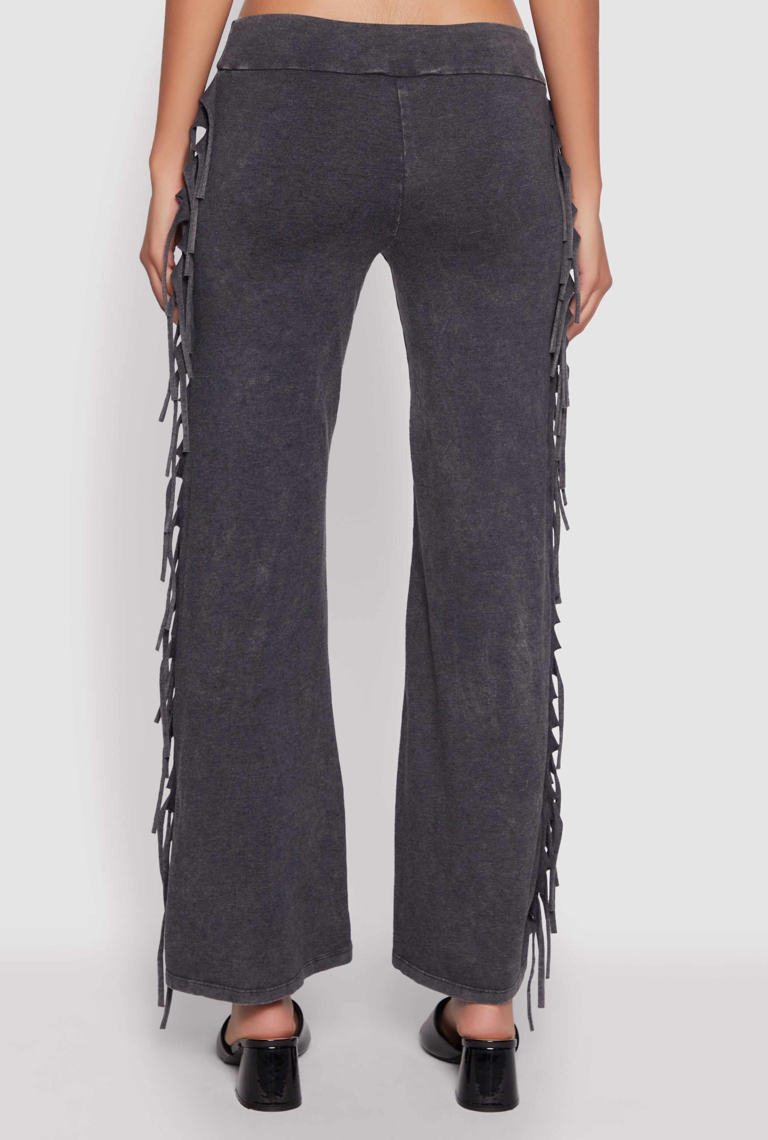 Mineral Wash Fringe Side Flared Pants