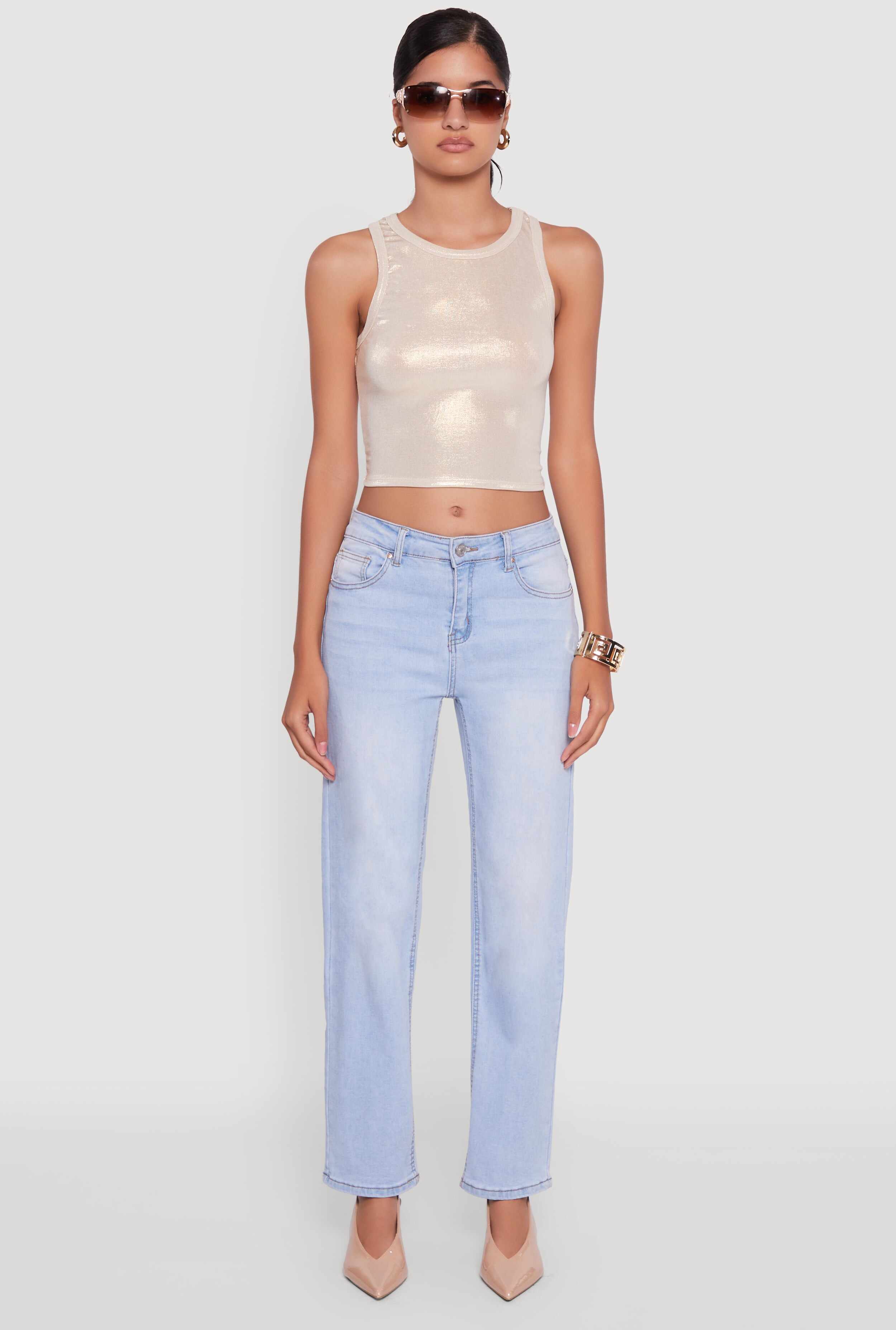 Metallic Sleeveless Crop Top