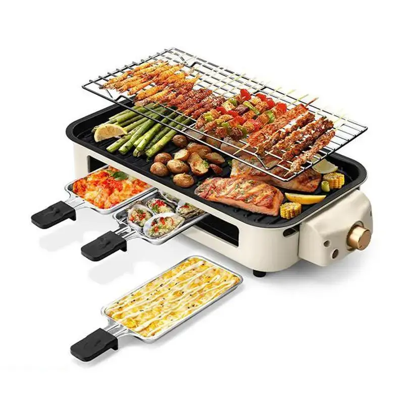Pukomc Electric Indoor Grill,2 in 1 Indoor Grills for Kitchen with Grill Net & Non-Stick Cooking Removable Plate
