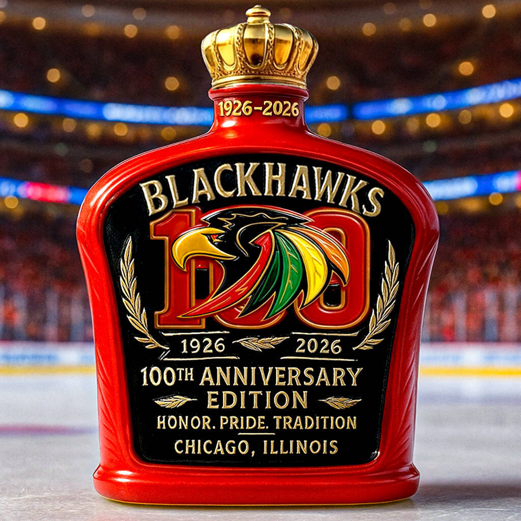 Blackhawks 100th Anniversary Whiskey Bottle