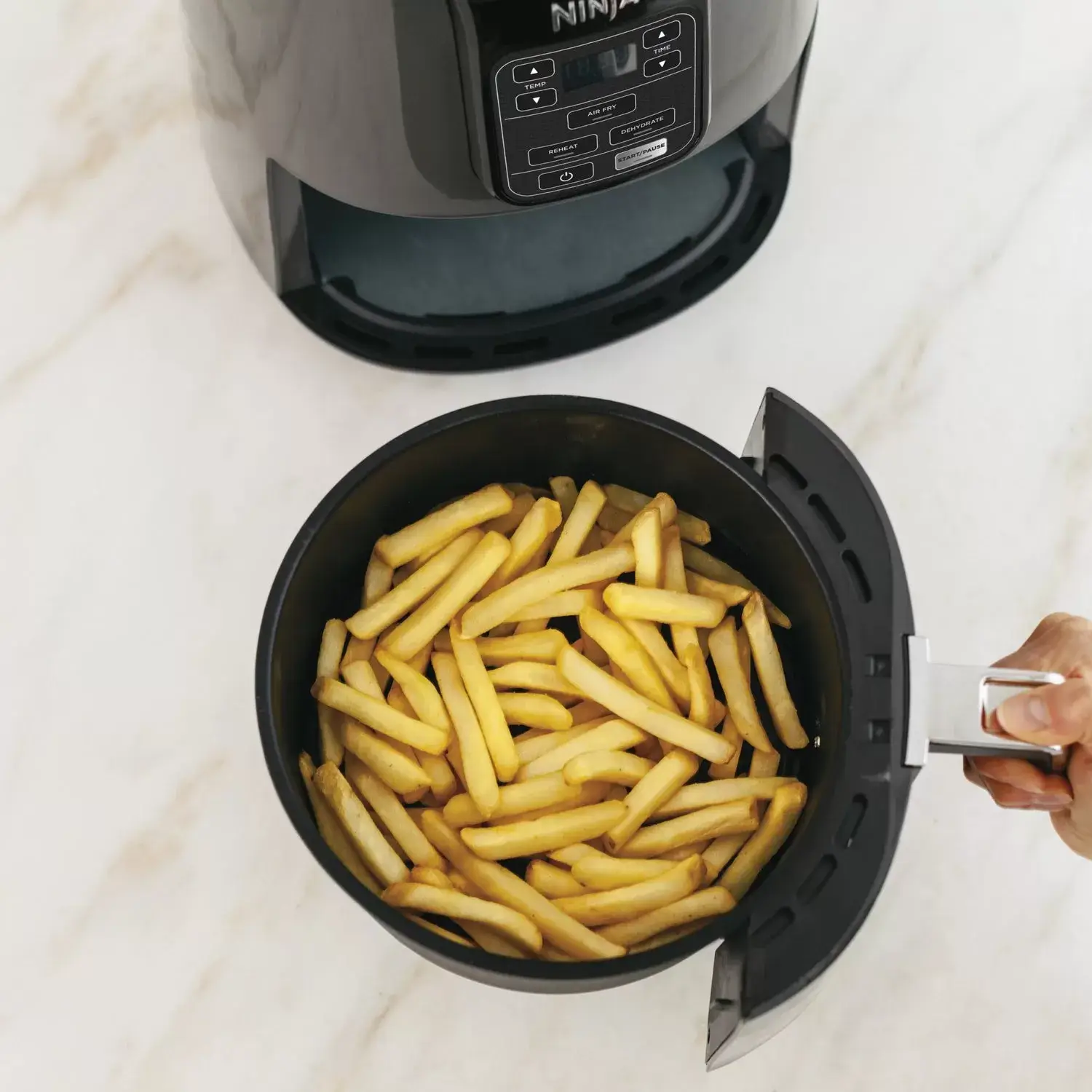 4 Quart Air Fryer with Reheat & Dehydrate, Black, Silver, AF100WM