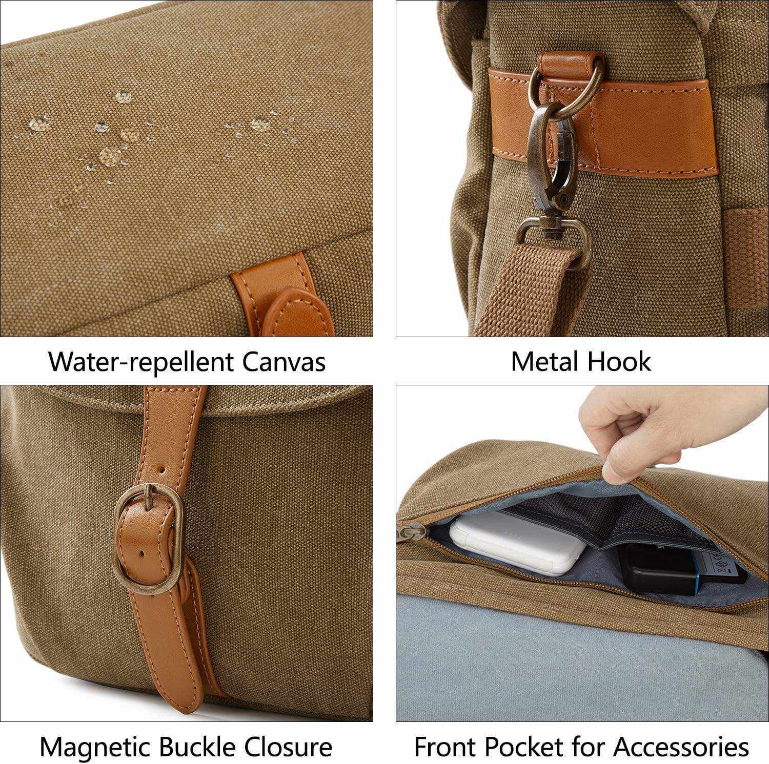 BAGSMART Camera Bag, SLR DSLR Canvas Camera Case, Vintage Padded Camera Shoulder Bag with Rain Cover for Women, Men, Black
