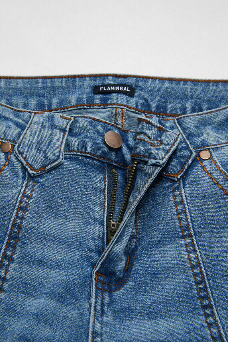 Wash Contrast Stitch Low Waist Bootcut Jeans