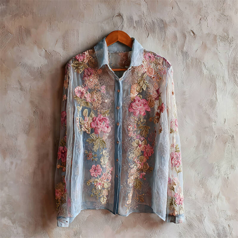 Vintage Pink Floral Embroidered Flowy Blouse