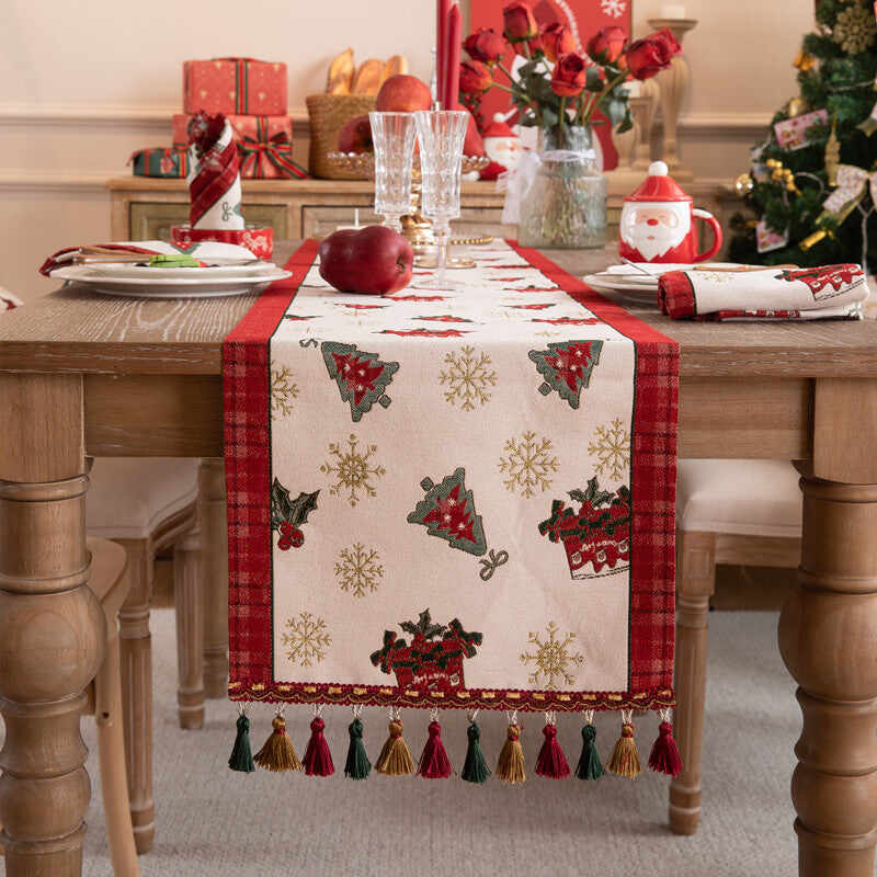 Christmas Festival Snowman Table Runner with Tassels