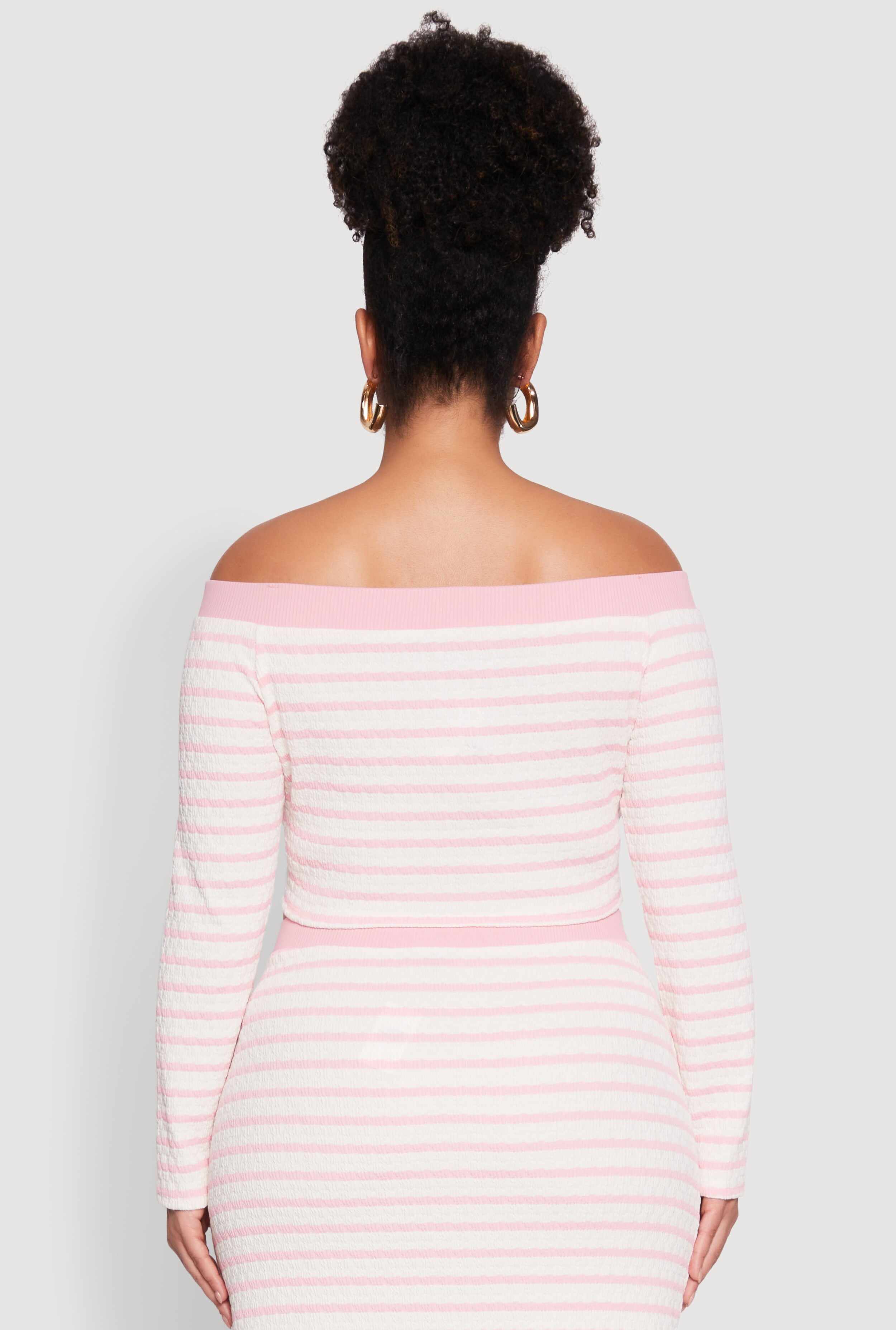 Plus Size Striped Faux Button Off the Shoulder Top