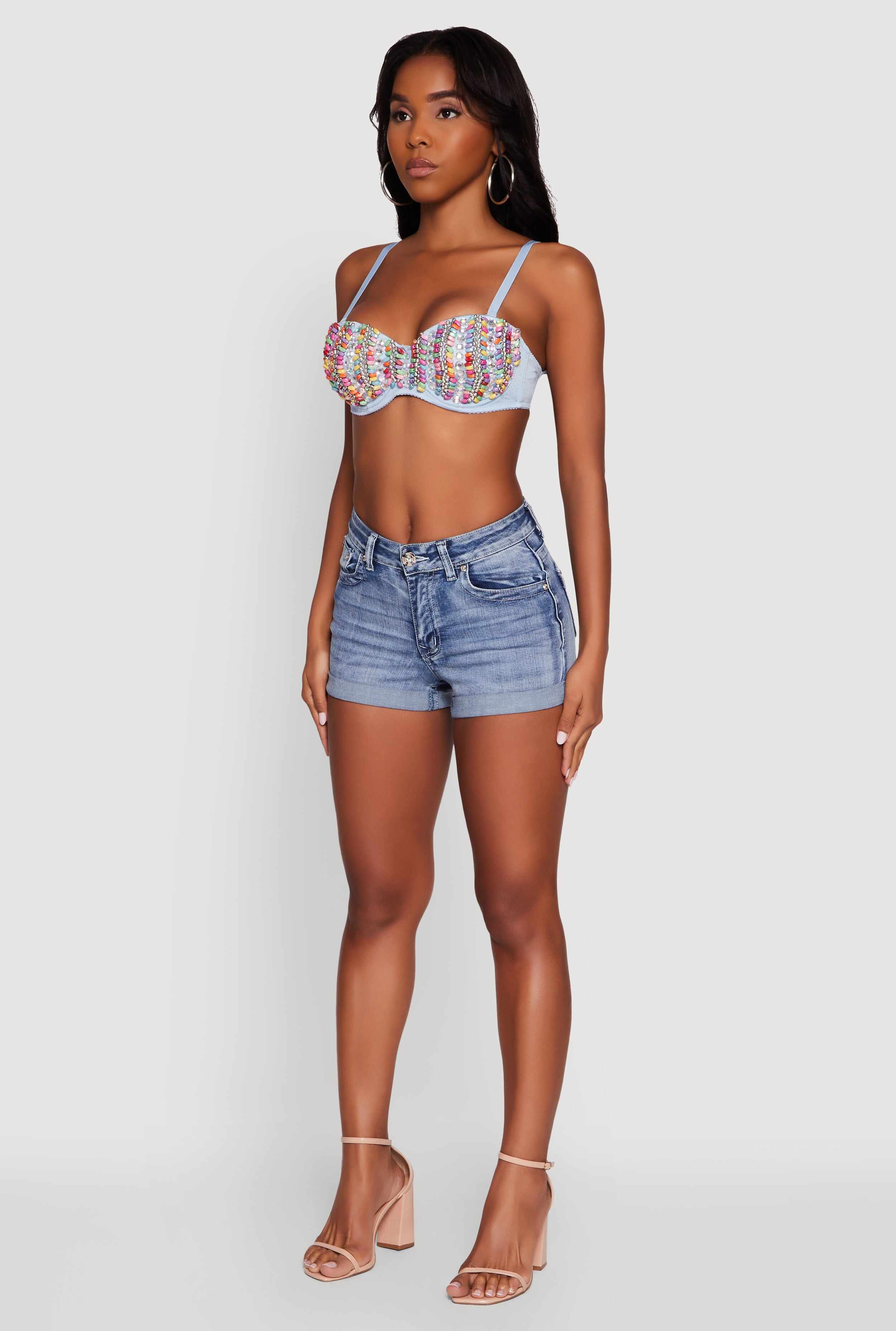 Cropped Rhinestone Bustier Top