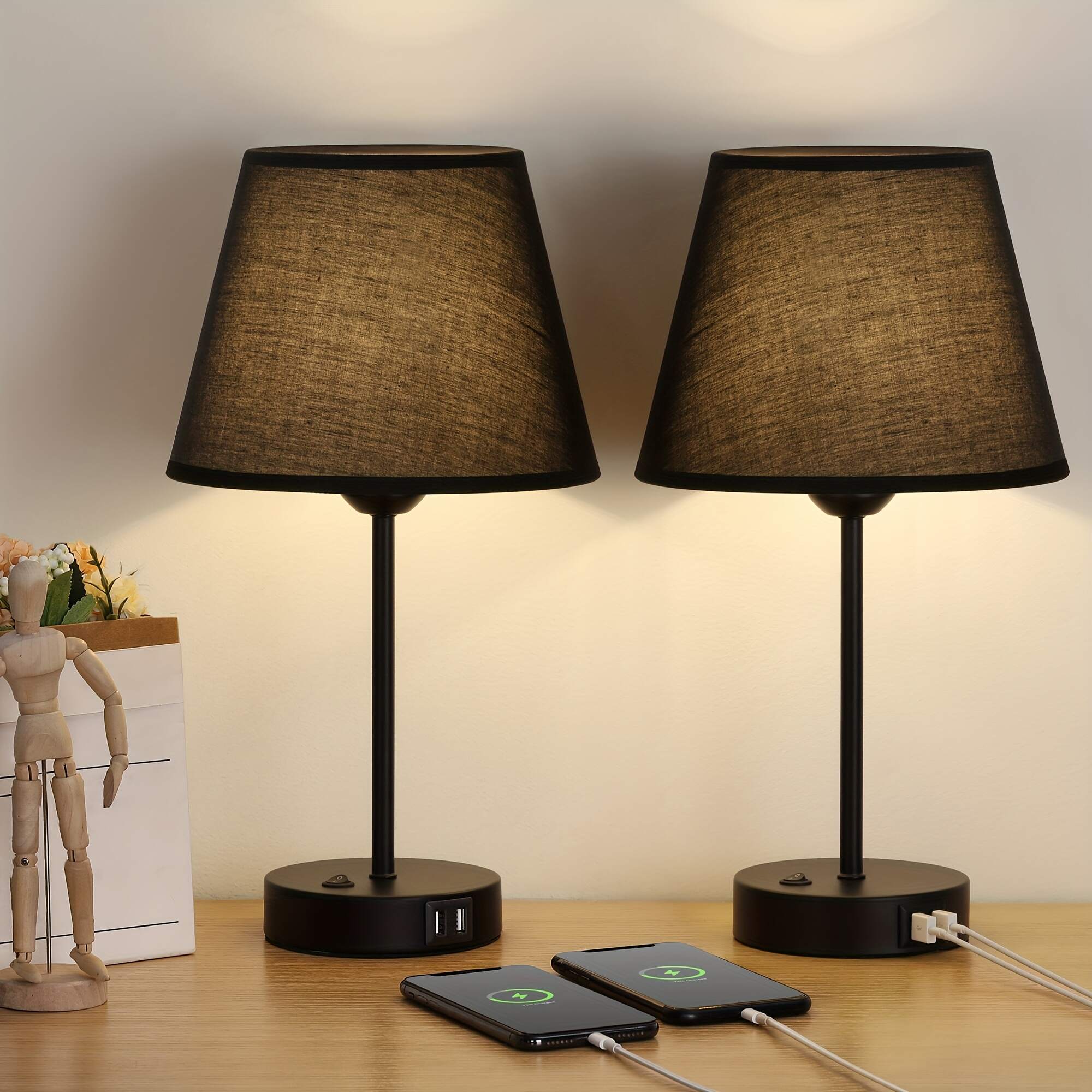 Modern Table Lamps Set Of 2 with Dual USB Charging Ports - Perfect for Bedroom, Living Room, Study Room
