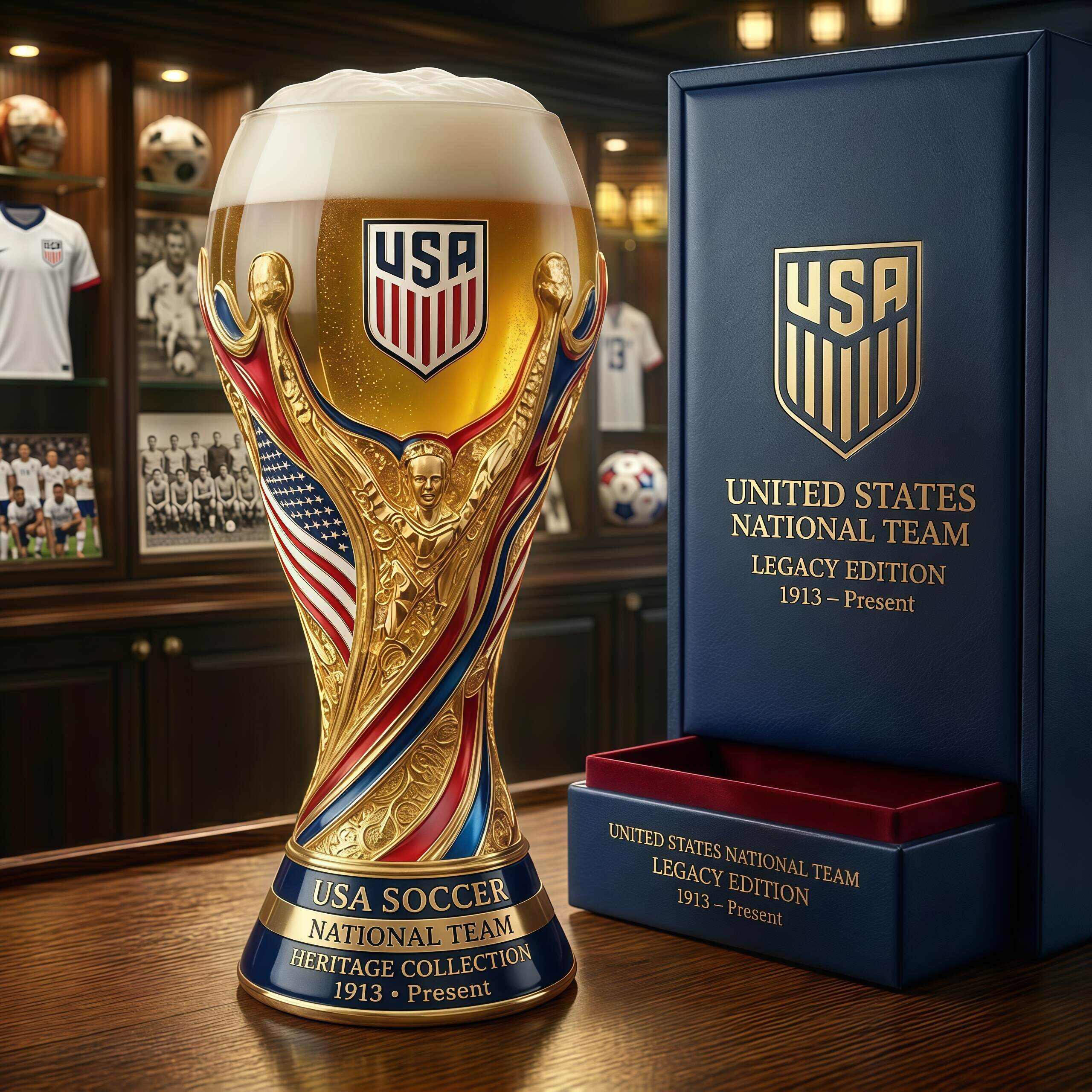 The World Cup trophy-shaped glass cup for the US national team