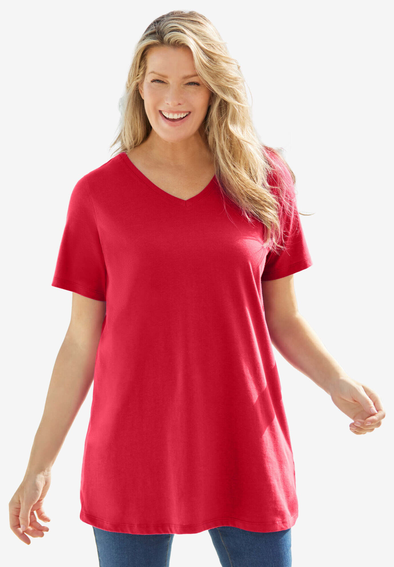 Perfect Short-Sleeve V-Neck Tunic