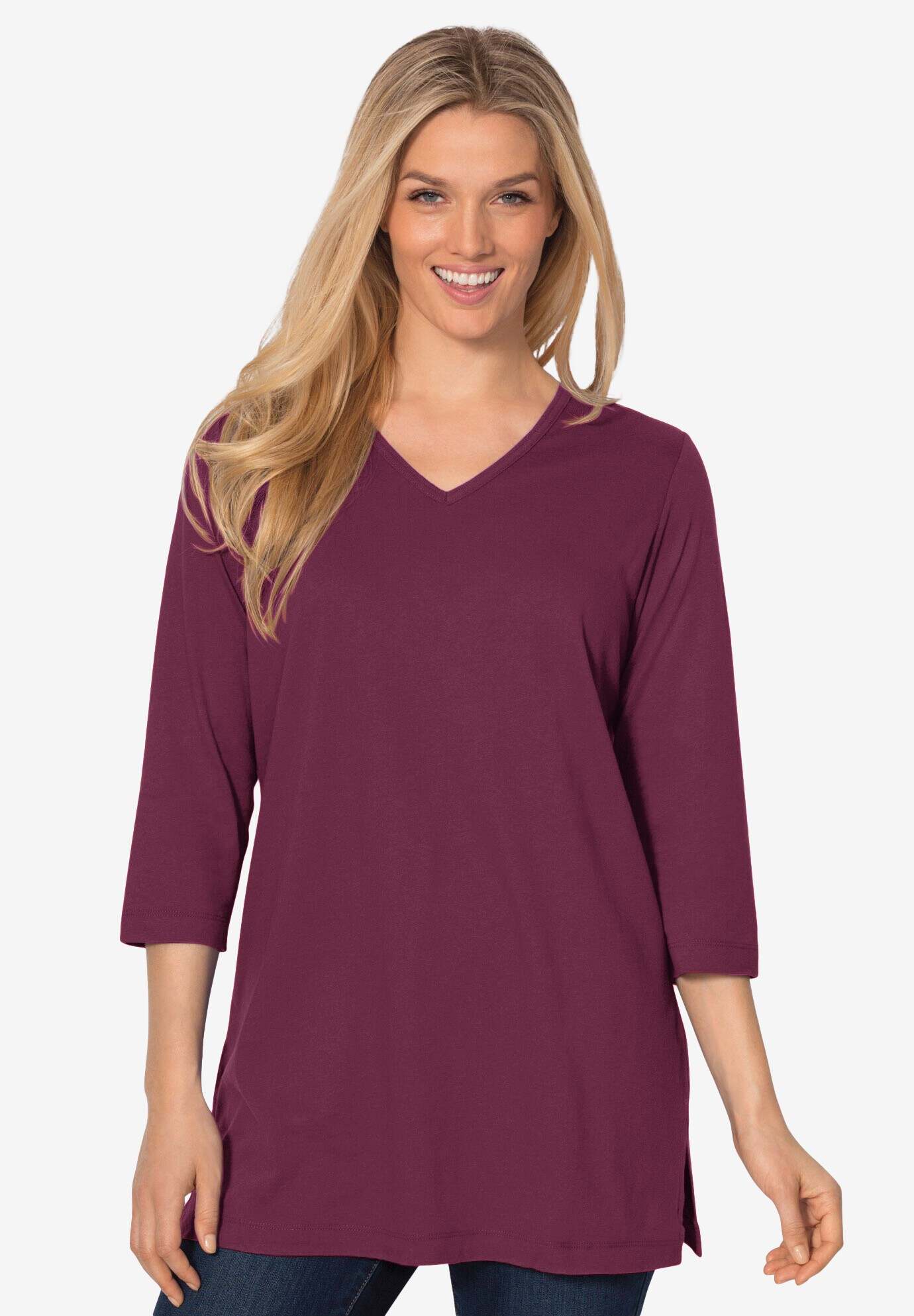 Perfect Three-Quarter Sleeve V-Neck Tunic