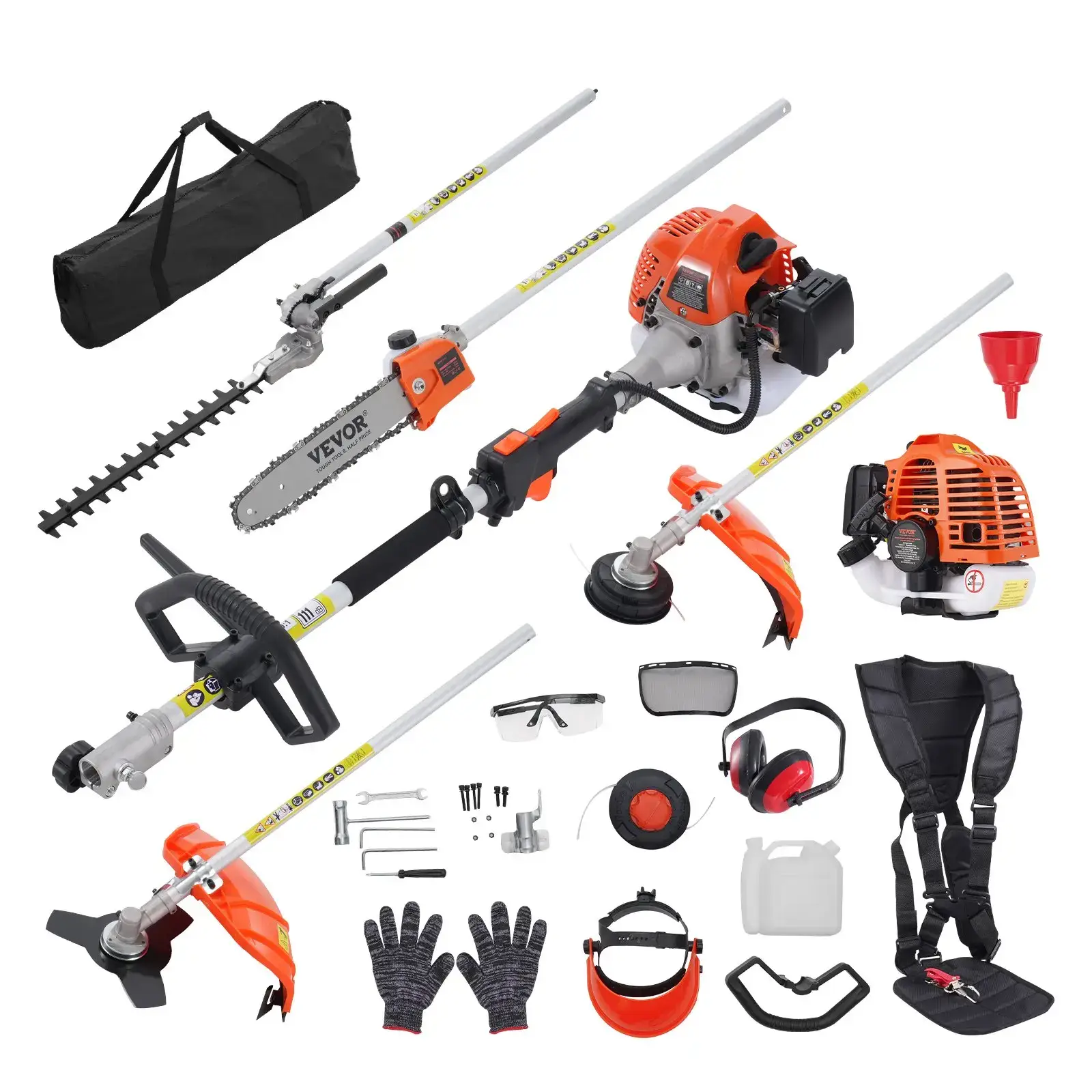 52CC 6-in-1 Multi-Functional Trimming Tools with Gas Hedge Trimmer, Summervibes,Summervibes, Weed Eater, String Trimmer, Brush Cutter, Edger & Pole Saw Chainsaw Pruner Whacker Shoulder VEVOR Super Brand Day