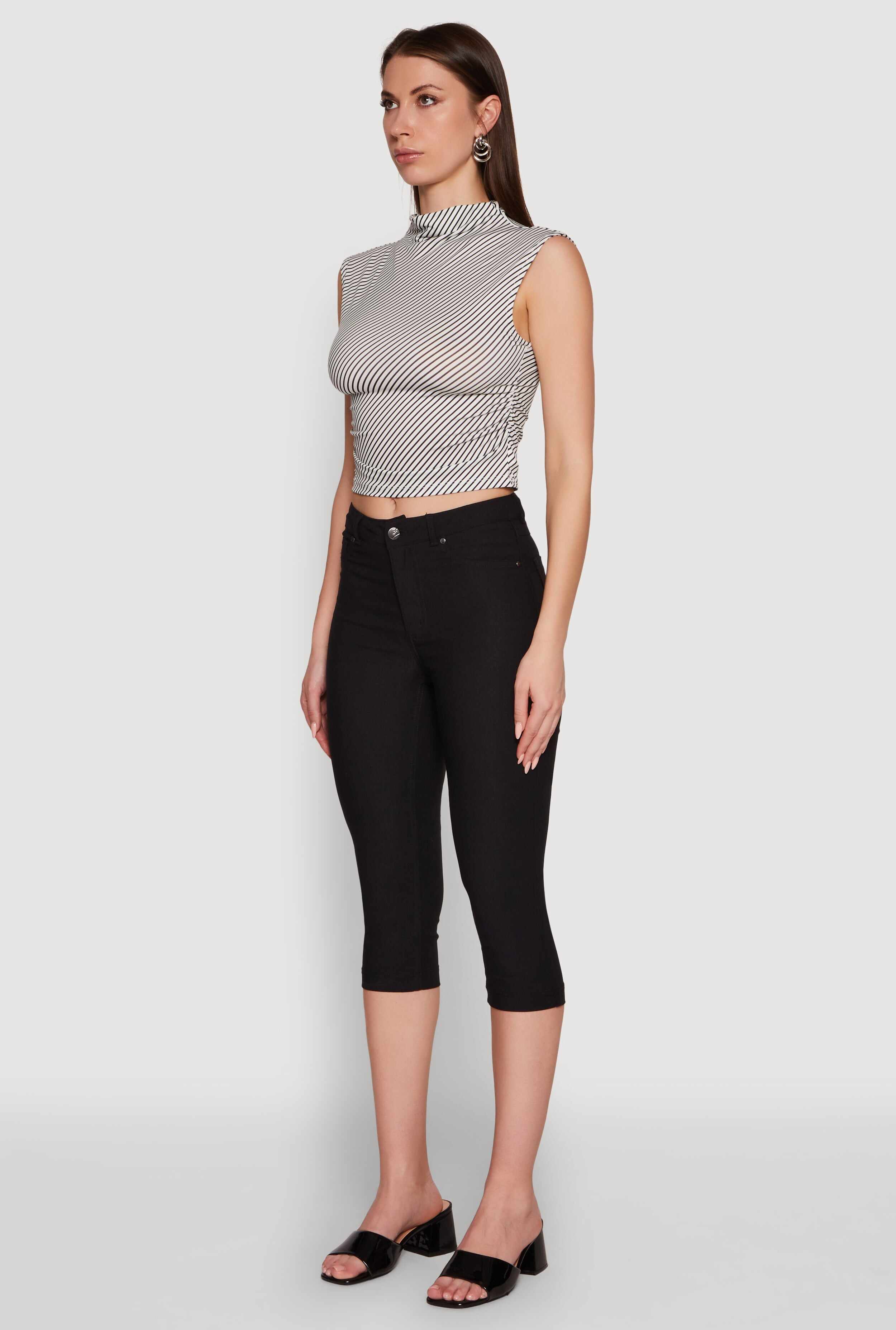 Sleeveless Mock Neck Ruched Side Cropped Blouse