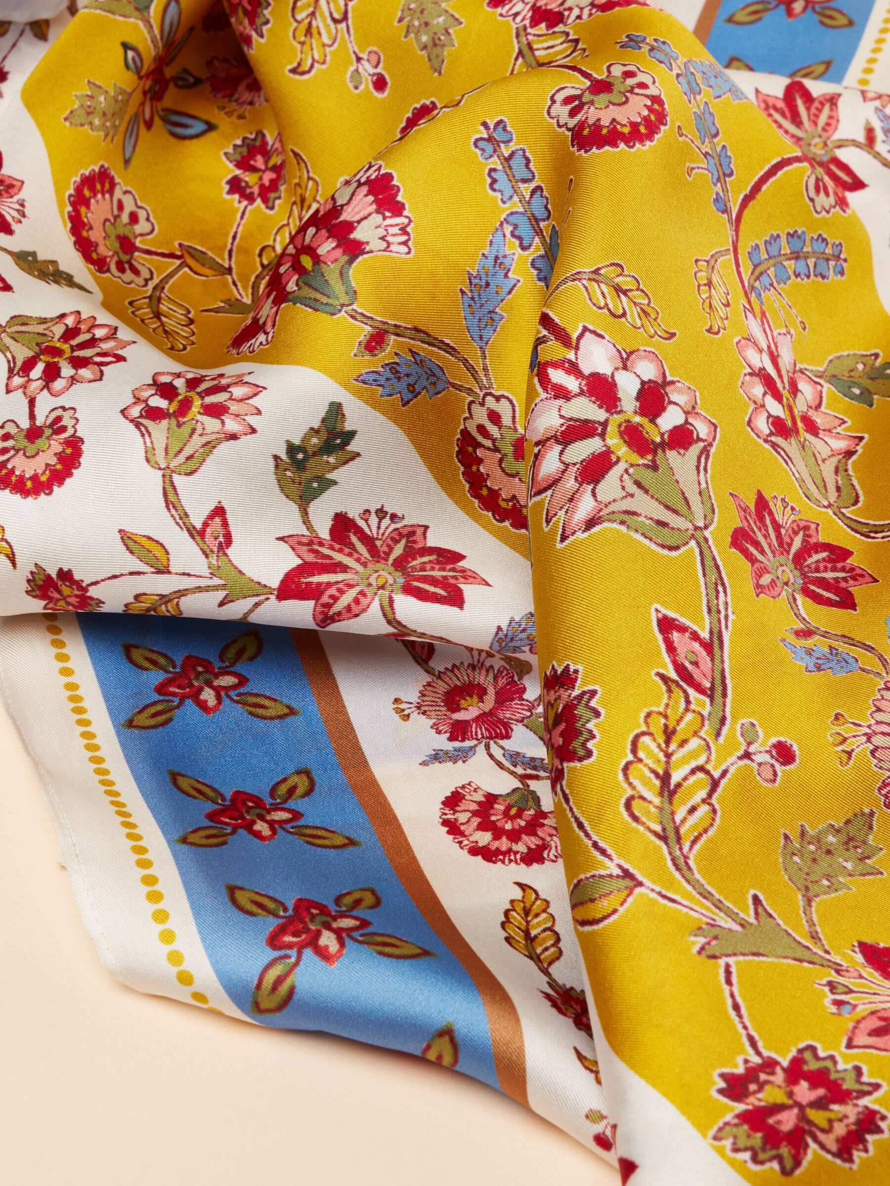Windsor Yellow/Blue Printed Long 100% Silk Scarf