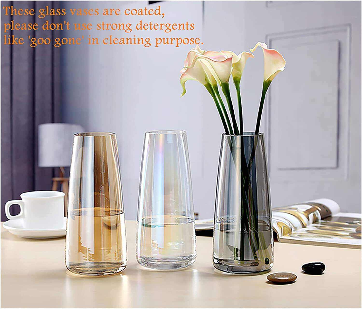 Ins Modern Glass Vase Irised Crystal Clear Glass Vase for Home Office Decor (Crystal Grey)
